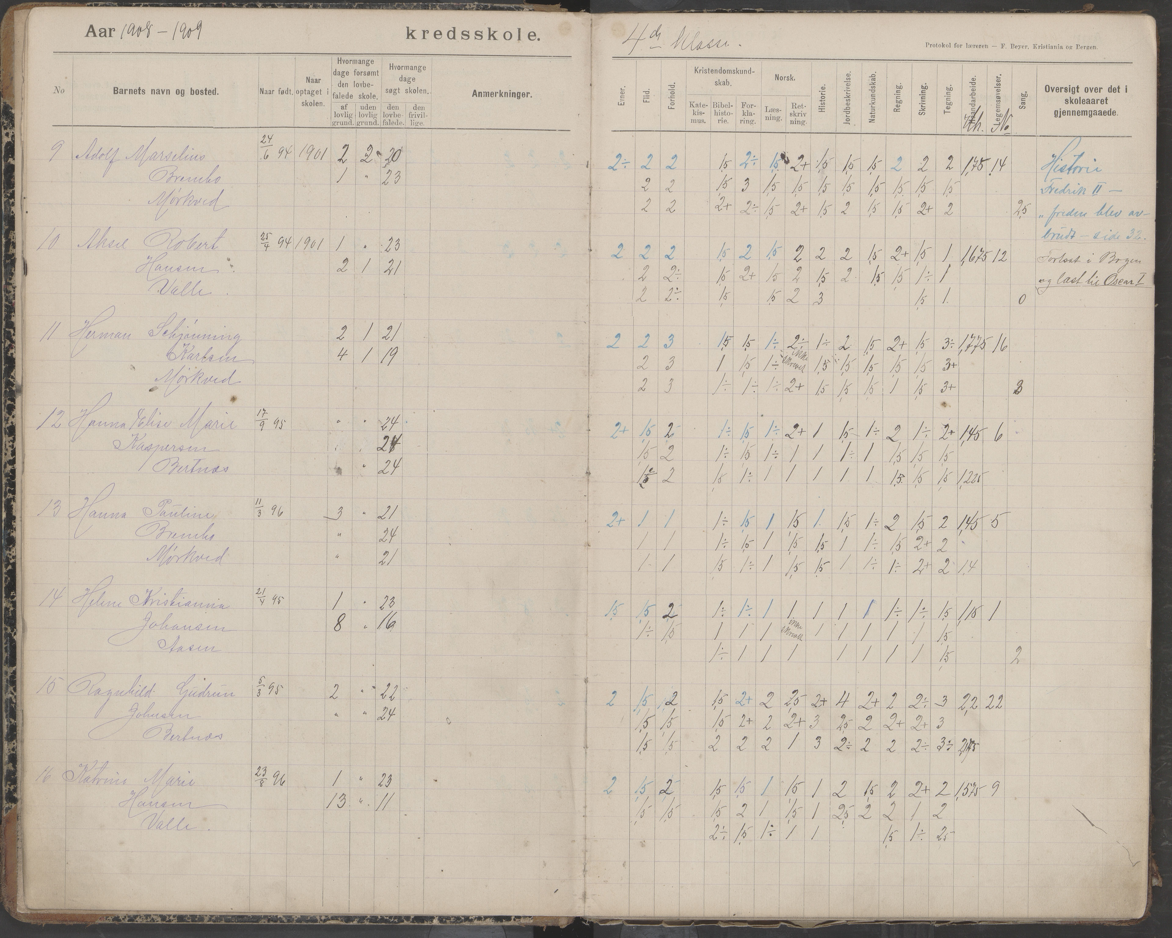 Bodin kommune. Støver skolekrets, AIN/K-18431.510.07/F/Fa/L0006: Protokoll lærere i Støver skolekrets, 1908-1918