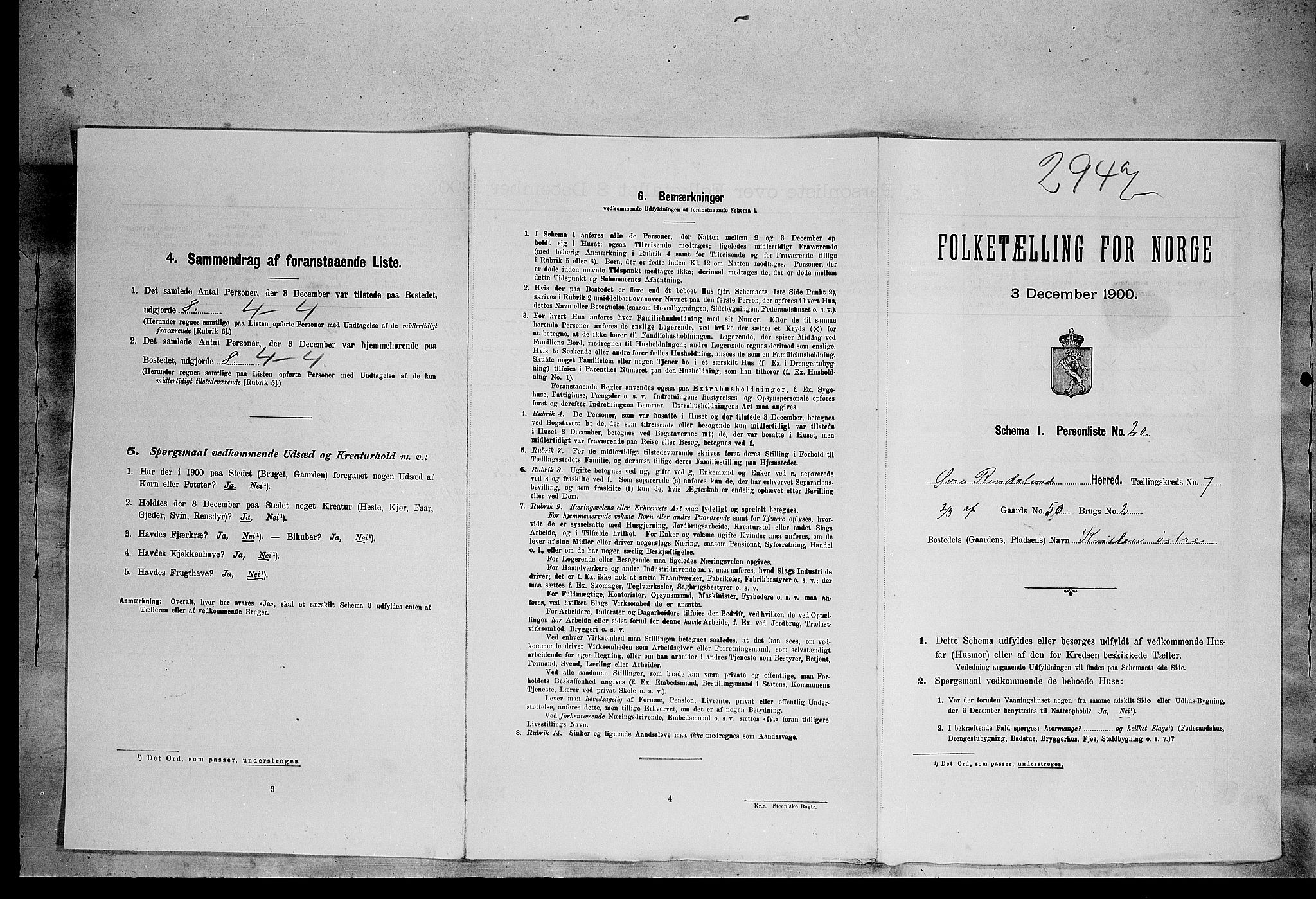 SAH, Folketelling 1900 for 0433 Øvre Rendal herred, 1900, s. 609