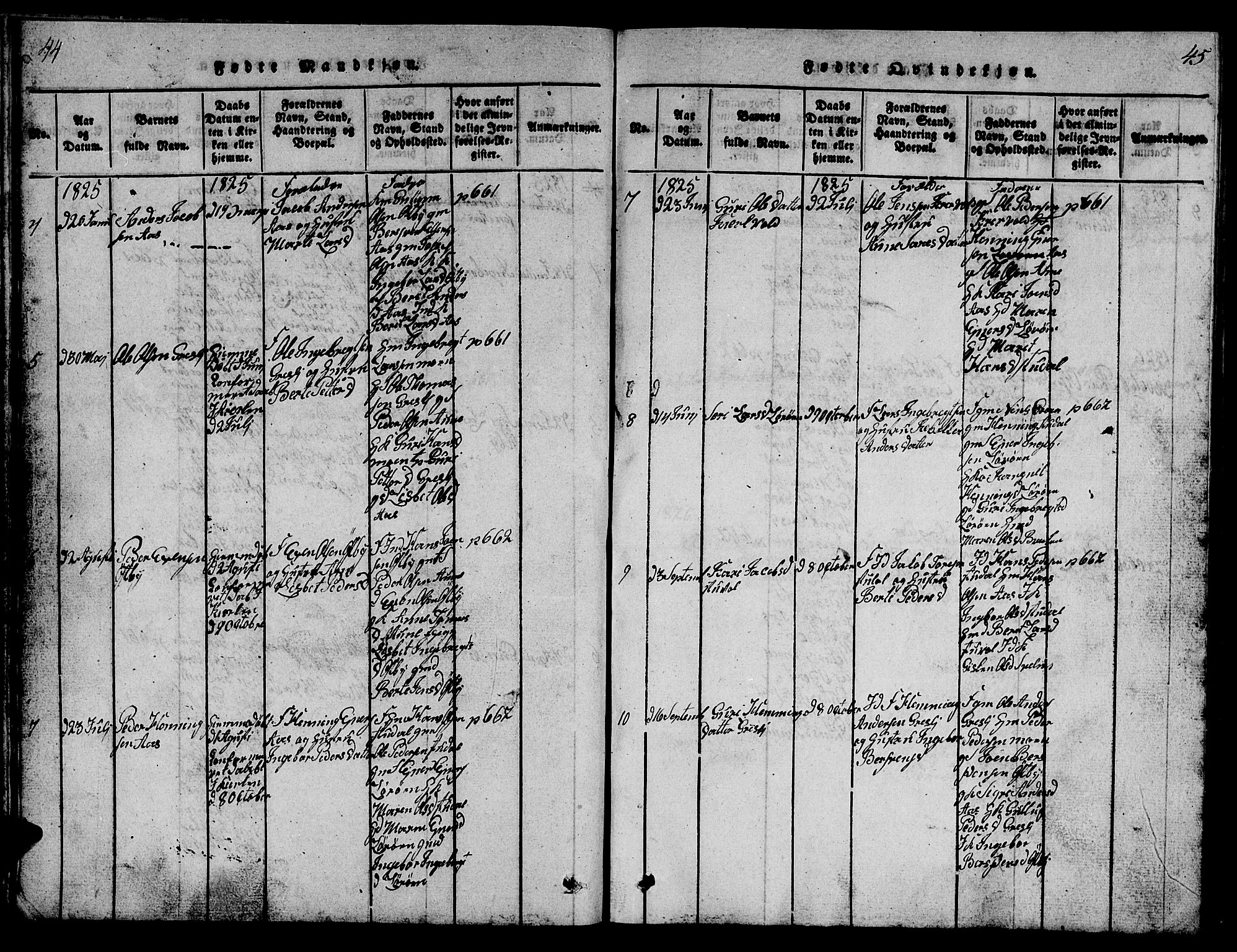 Ministerialprotokoller, klokkerbøker og fødselsregistre - Sør-Trøndelag, SAT/A-1456/698/L1164: Klokkerbok nr. 698C01, 1816-1861, s. 44-45