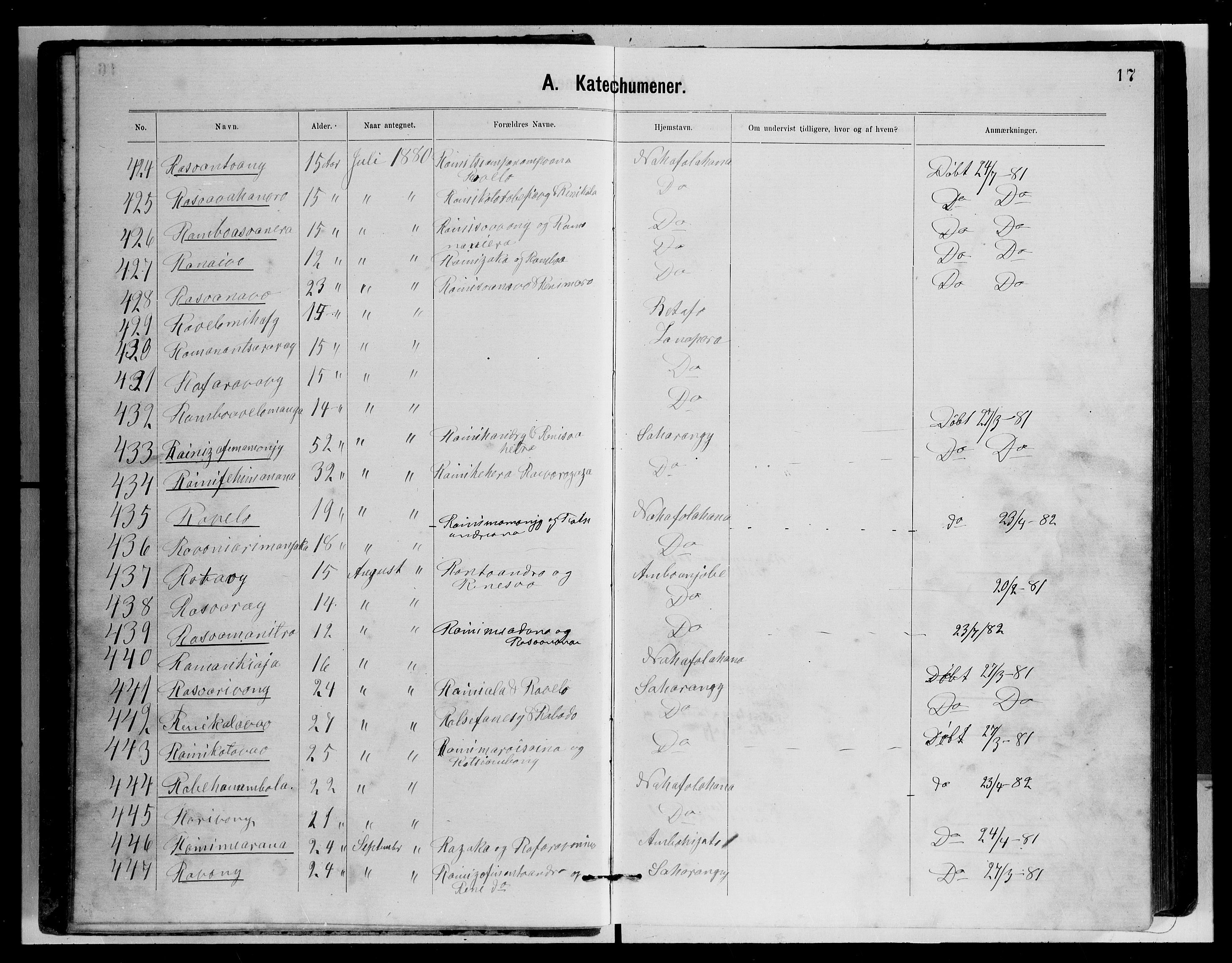 Archives FLM/NMS, Madagaskar, VID/MA-A-1163/D/Db/L0269: Ministerialbok nr. 1, 1867-1884, s. 17