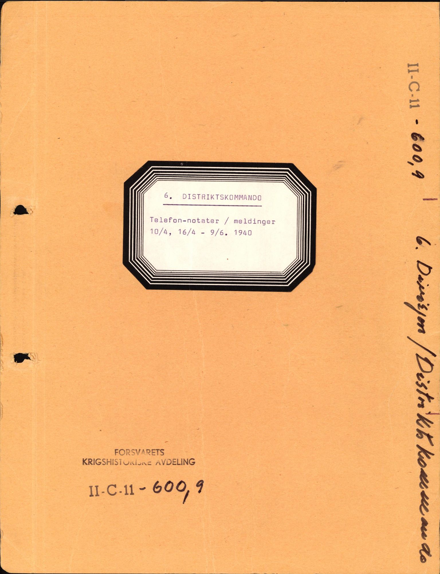 Forsvaret, Forsvarets krigshistoriske avdeling, RA/RAFA-2017/Y/Yb/L0133: II-C-11-600  -  6. Divisjon: Divisjonskommandoen, 1940, s. 620