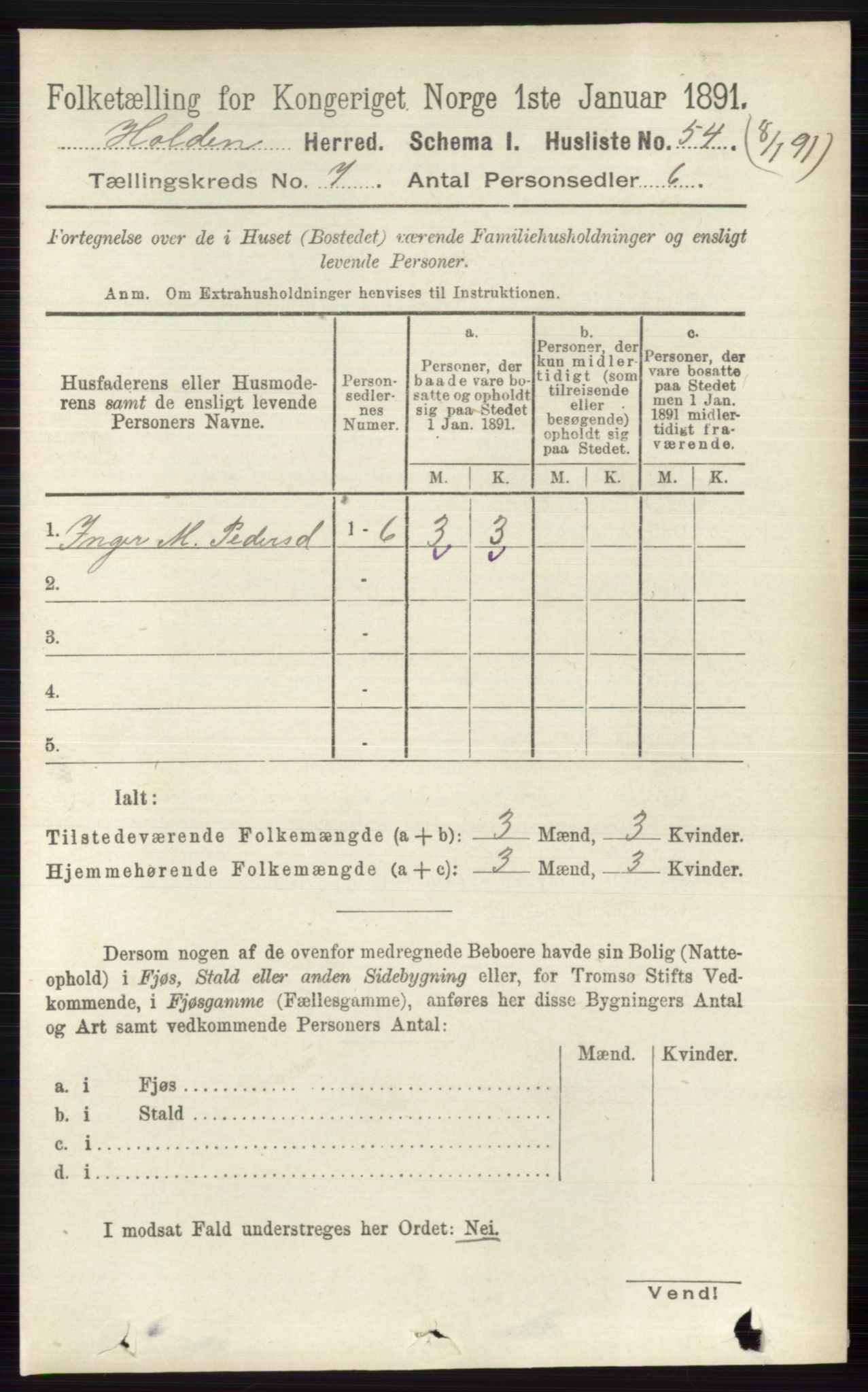 RA, Folketelling 1891 for 0819 Holla herred, 1891, s. 3273