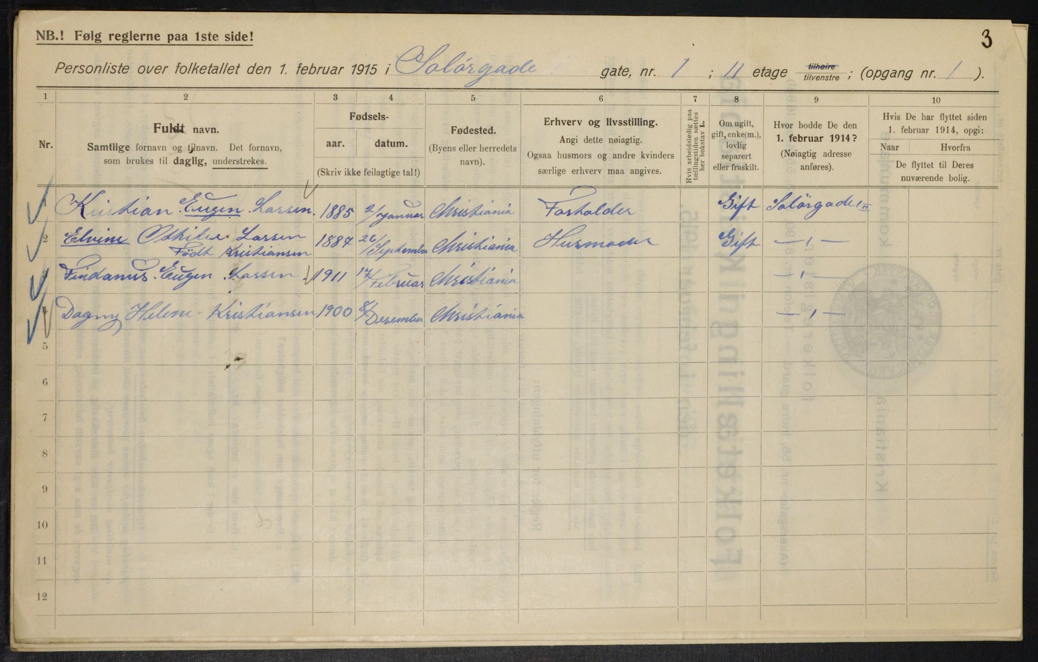 OBA, Kommunal folketelling 1.2.1915 for Kristiania, 1915, s. 99566