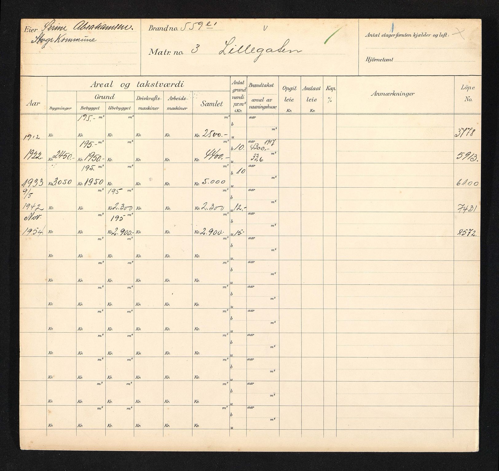 Stavanger kommune. Skattetakstvesenet, BYST/A-0440/F/Fa/Faa/L0028/0007: Skattetakstkort / Litle Trappegang 1 - Litlegata - Losoldermann Natvigs vei - Lyder Sagens gate 22