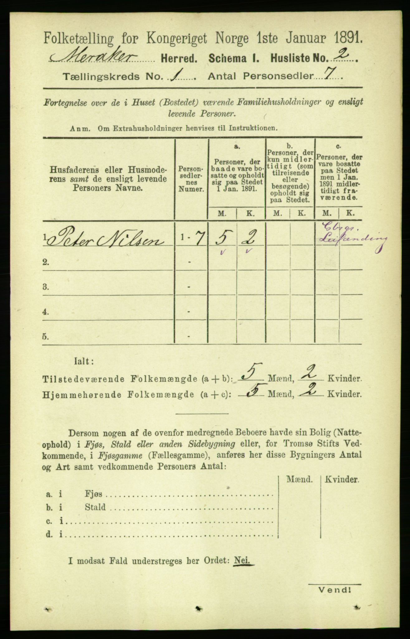 RA, Folketelling 1891 for 1711 Meråker herred, 1891, s. 22