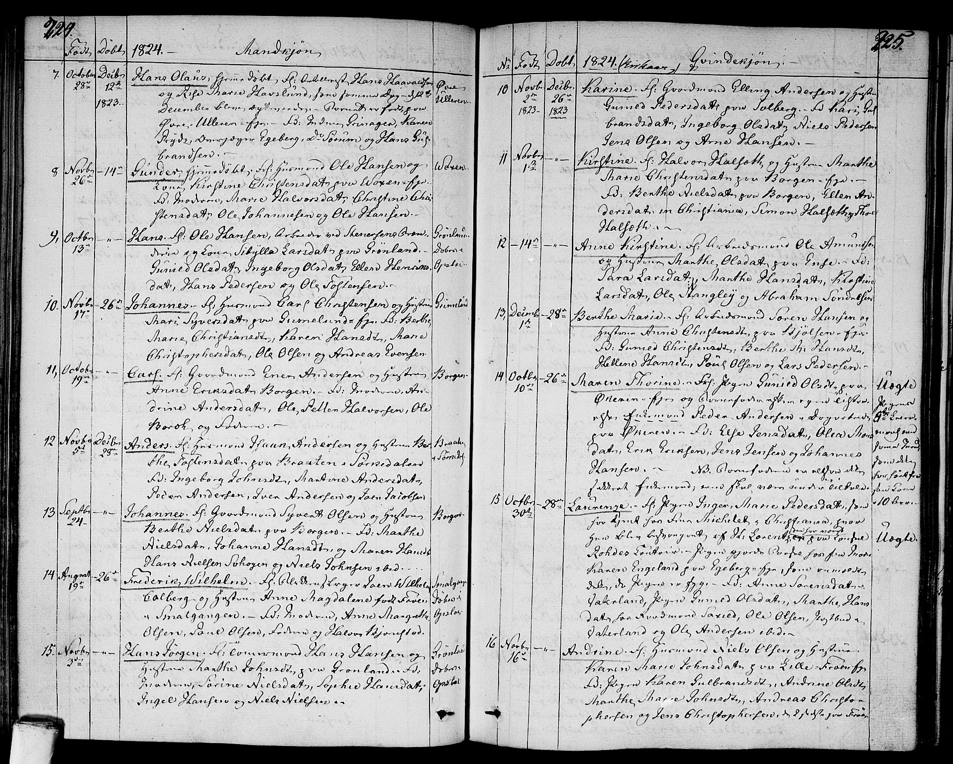 Aker prestekontor kirkebøker, SAO/A-10861/F/L0012: Ministerialbok nr. 12, 1819-1828, s. 224-225