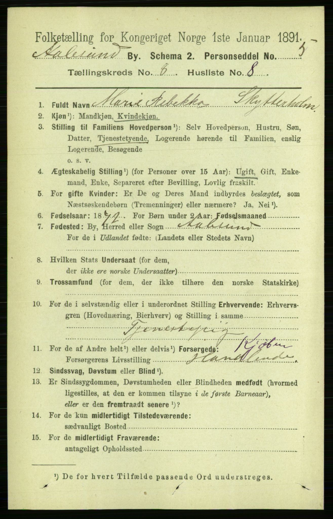 RA, Folketelling 1891 for 1501 Ålesund kjøpstad, 1891, s. 5896