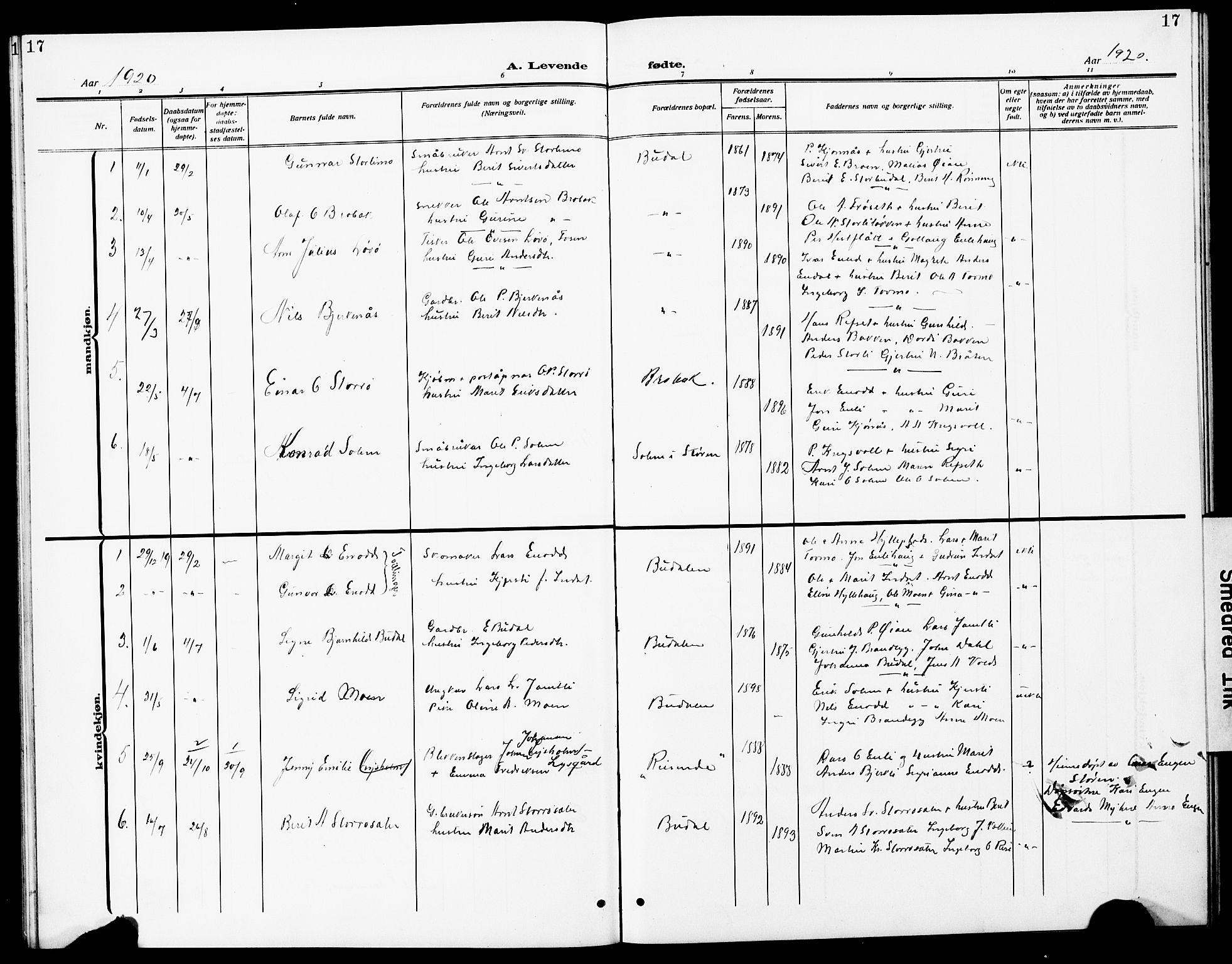 Ministerialprotokoller, klokkerbøker og fødselsregistre - Sør-Trøndelag, AV/SAT-A-1456/690/L1052: Klokkerbok nr. 690C02, 1907-1929, s. 17