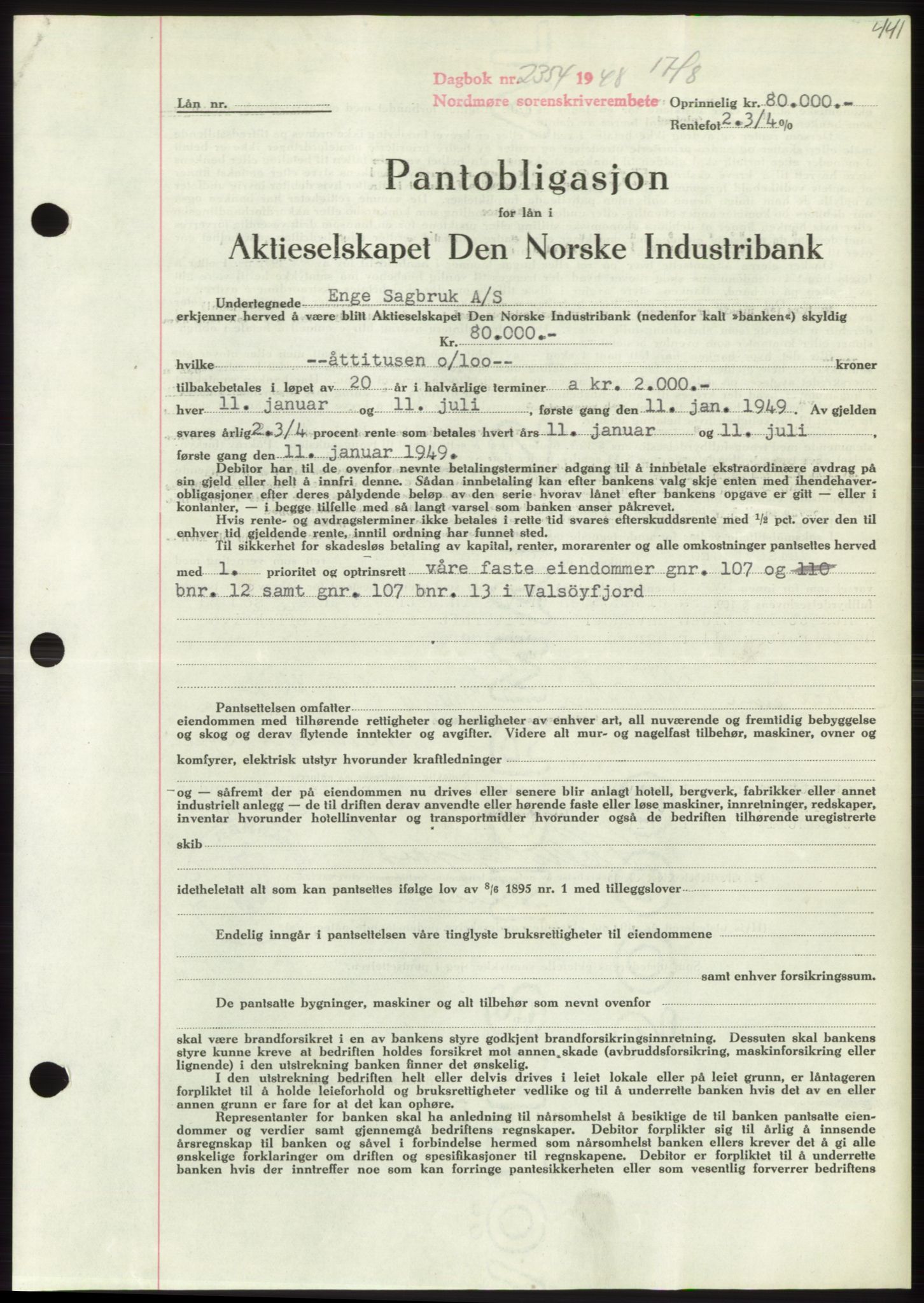 Nordmøre sorenskriveri, SAT/A-4132/1/2/2Ca: Pantebok nr. B99, 1948-1948, Dagboknr: 2354/1948