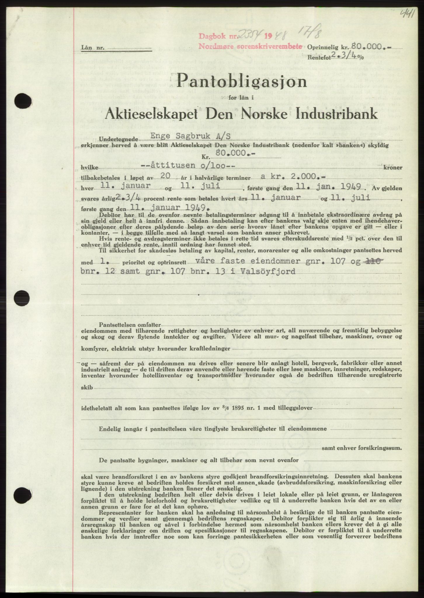 Nordmøre sorenskriveri, AV/SAT-A-4132/1/2/2Ca: Pantebok nr. B99, 1948-1948, Dagboknr: 2354/1948