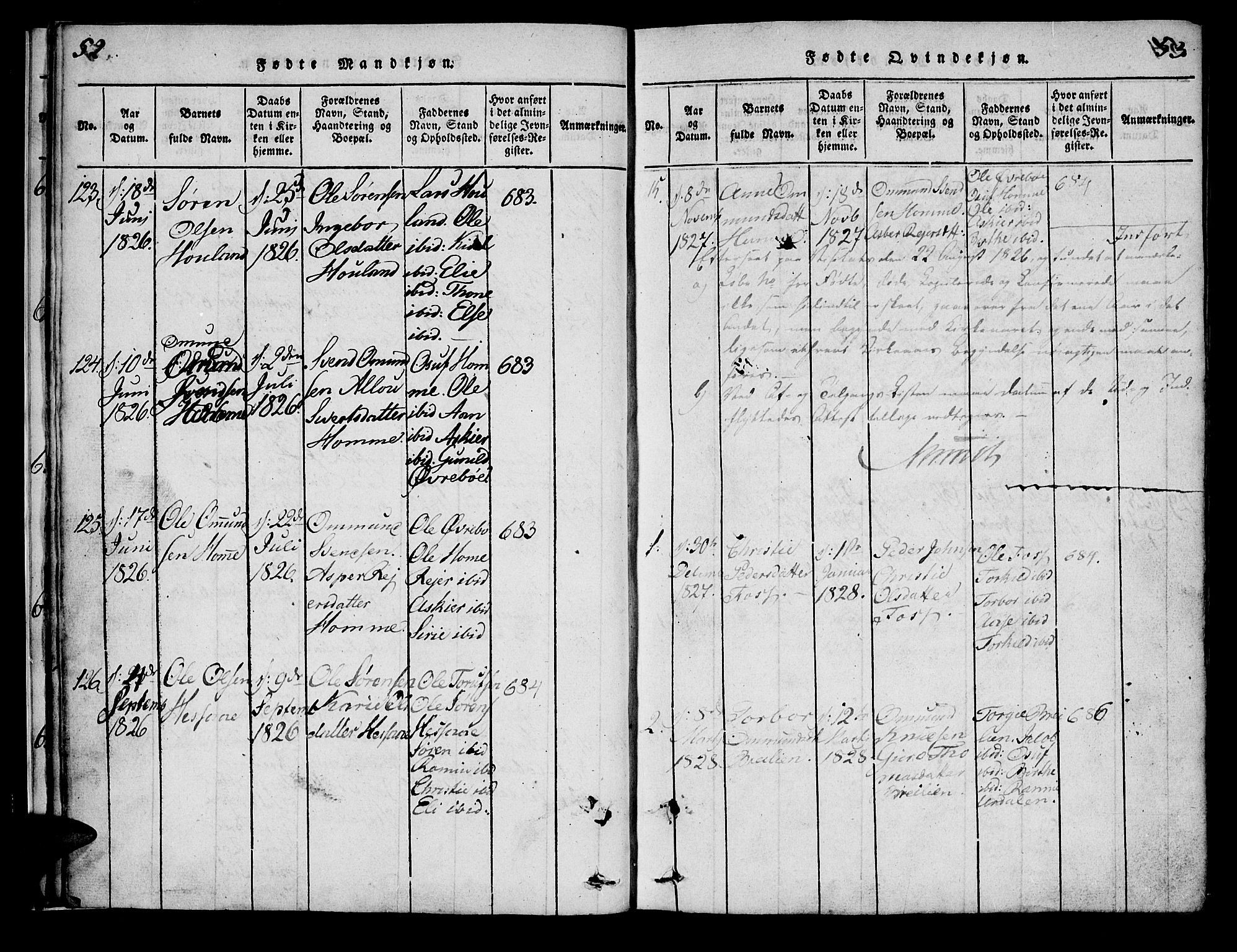 Bjelland sokneprestkontor, SAK/1111-0005/F/Fa/Faa/L0002: Ministerialbok nr. A 2, 1816-1866, s. 52-53