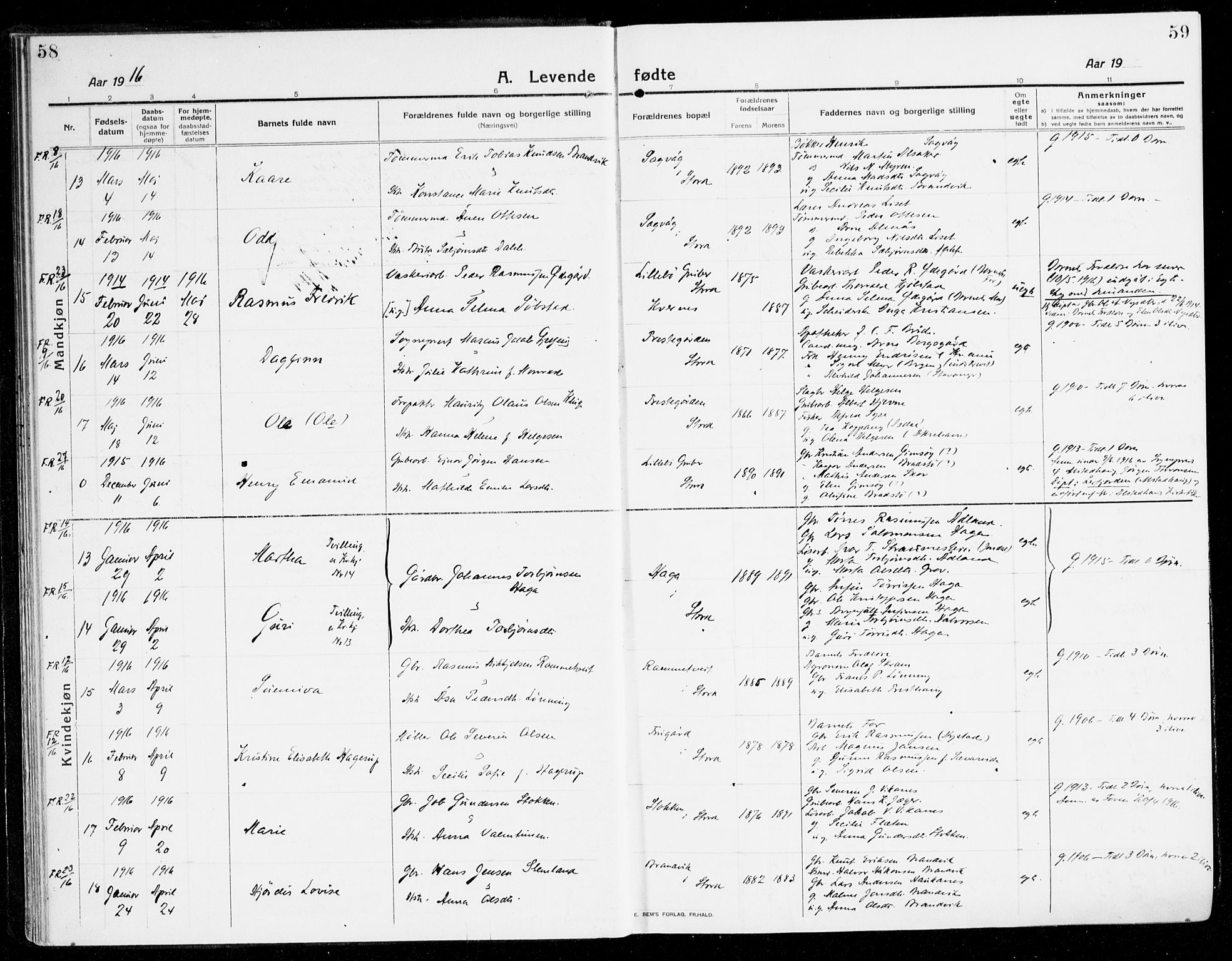 Stord sokneprestembete, AV/SAB-A-78201/H/Haa: Ministerialbok nr. B 3, 1913-1925, s. 58-59