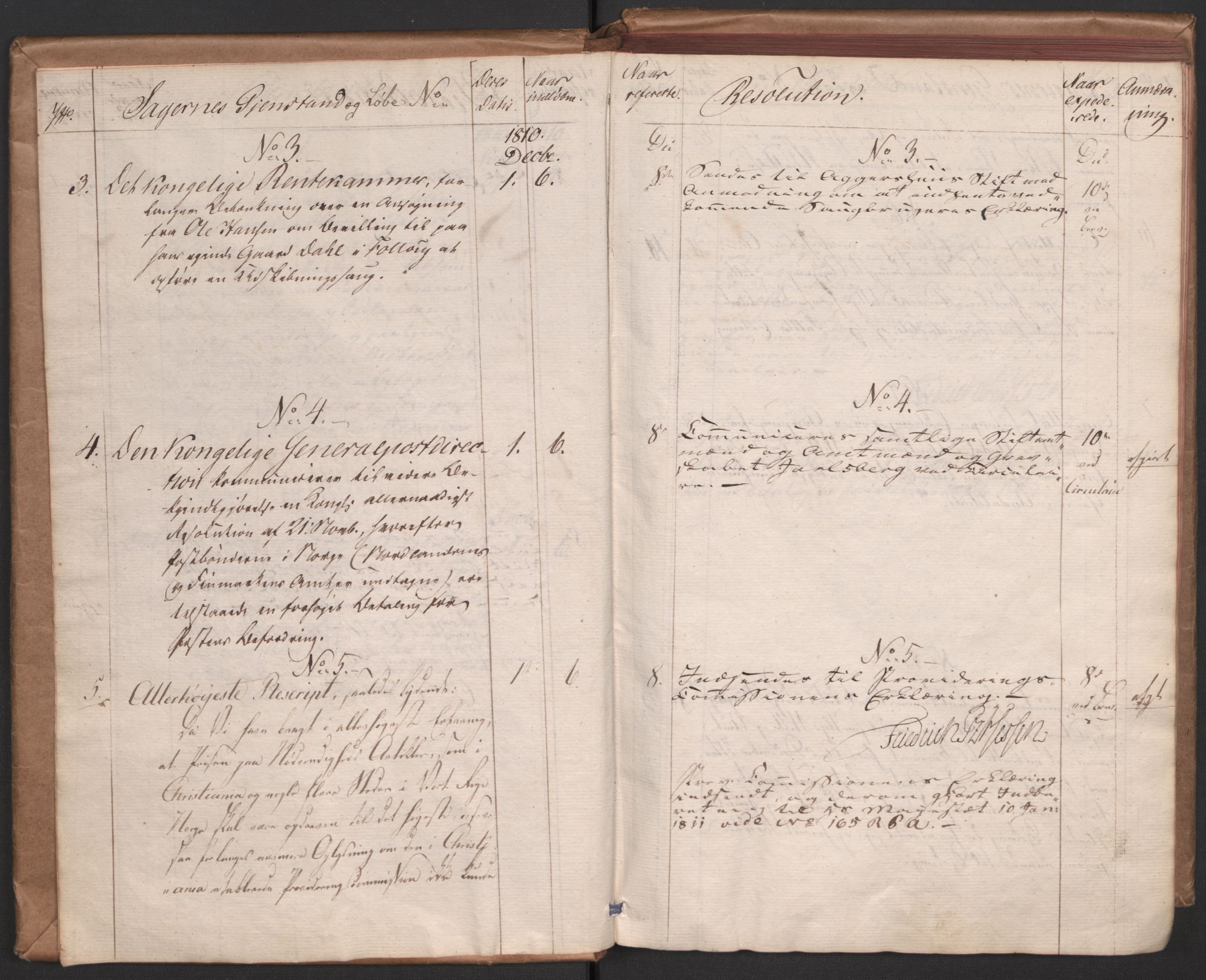 Stattholderembetet 1810-1814, 1. kontor (Kontor A), AV/RA-EA-2872/Aa/L0001: Kollegial referatprotokoll,  j.nr. 1-564,  l.nr. 1-610, 1810-1811, s. 5