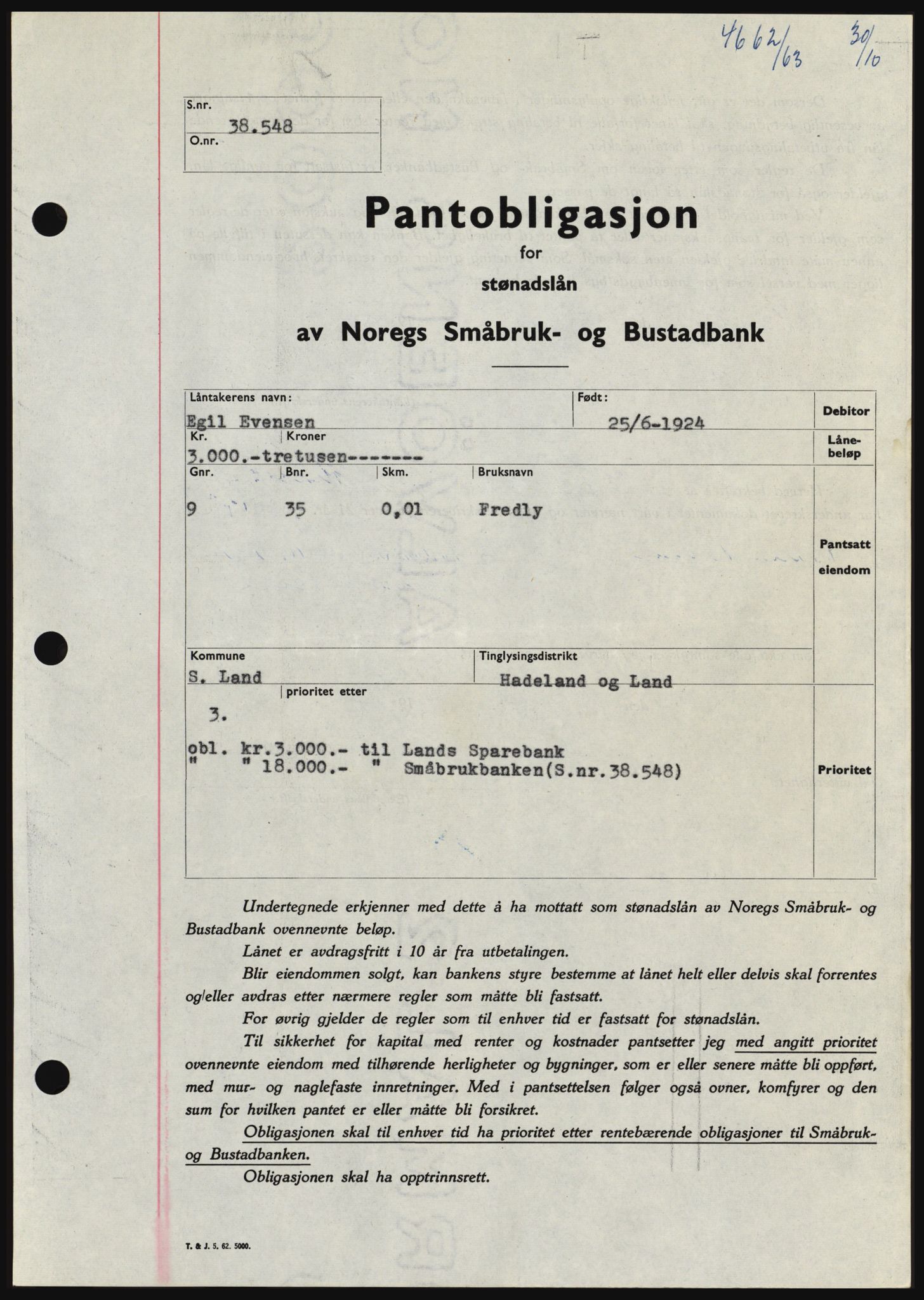 Hadeland og Land tingrett, SAH/TING-010/H/Hb/Hbc/L0053: Pantebok nr. B53, 1963-1964, Dagboknr: 4662/1963