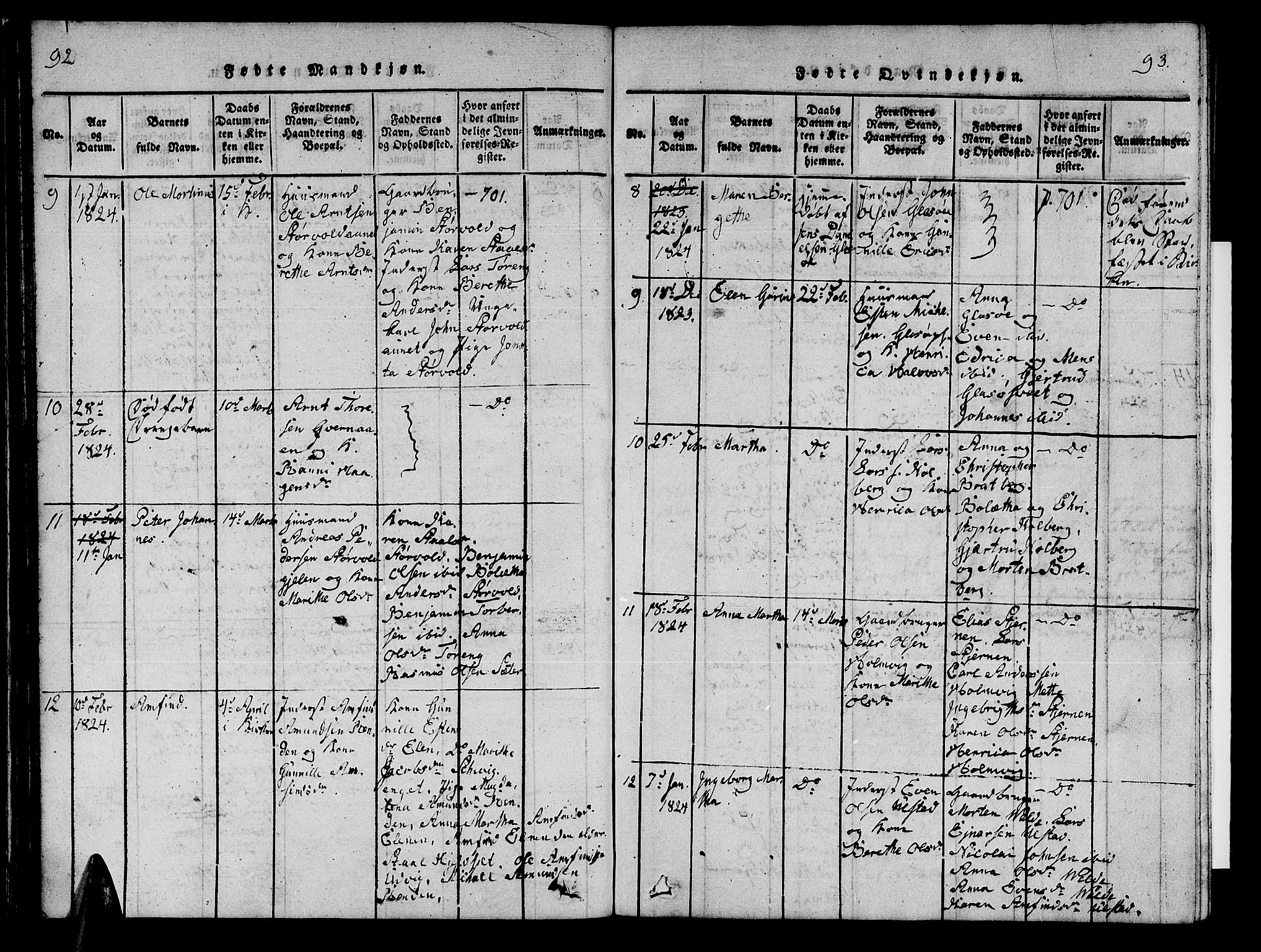 Ministerialprotokoller, klokkerbøker og fødselsregistre - Nord-Trøndelag, AV/SAT-A-1458/741/L0400: Klokkerbok nr. 741C01, 1817-1825, s. 92-93