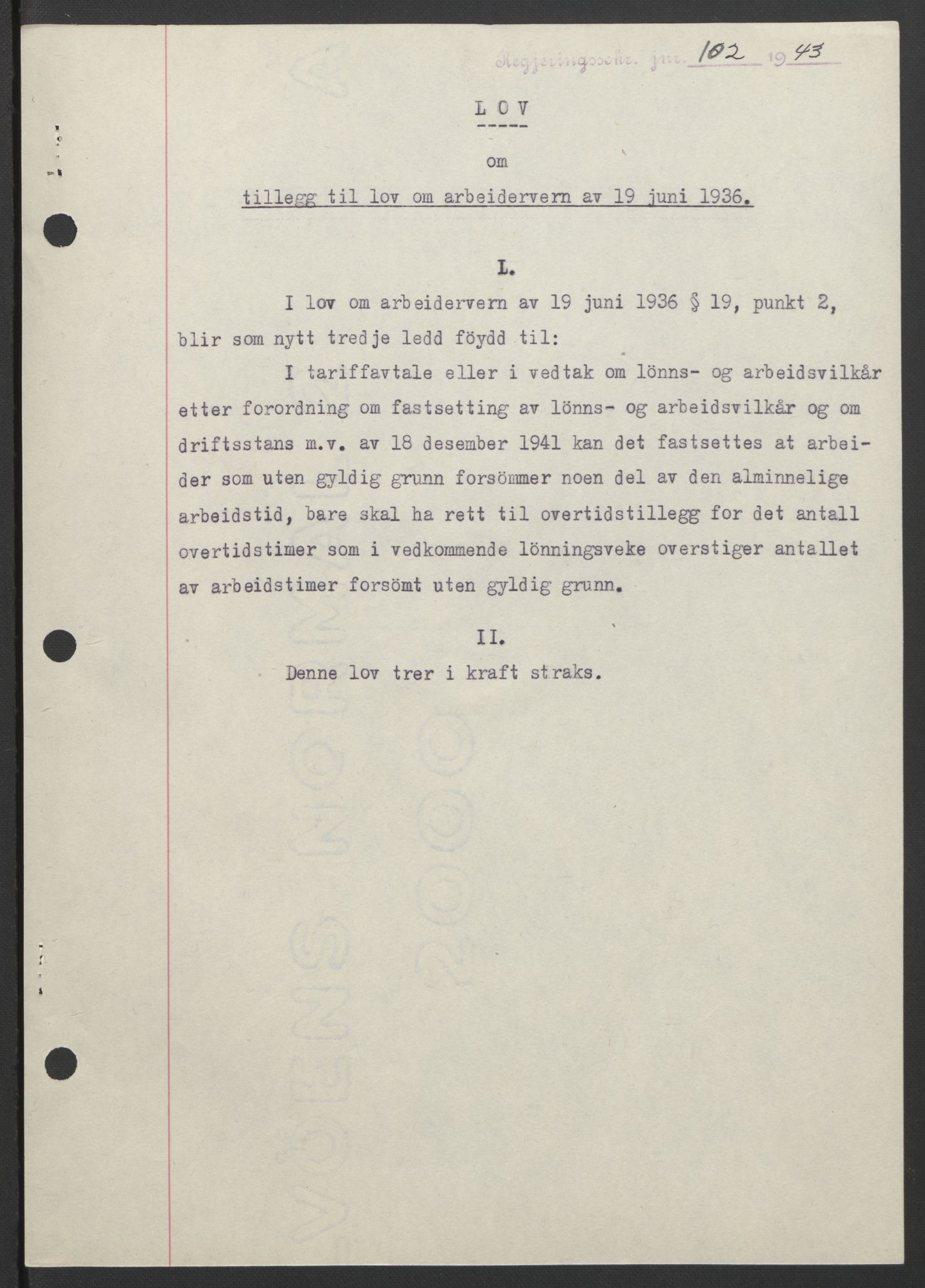 NS-administrasjonen 1940-1945 (Statsrådsekretariatet, de kommisariske statsråder mm), RA/S-4279/D/Db/L0099: Lover, 1943, s. 228