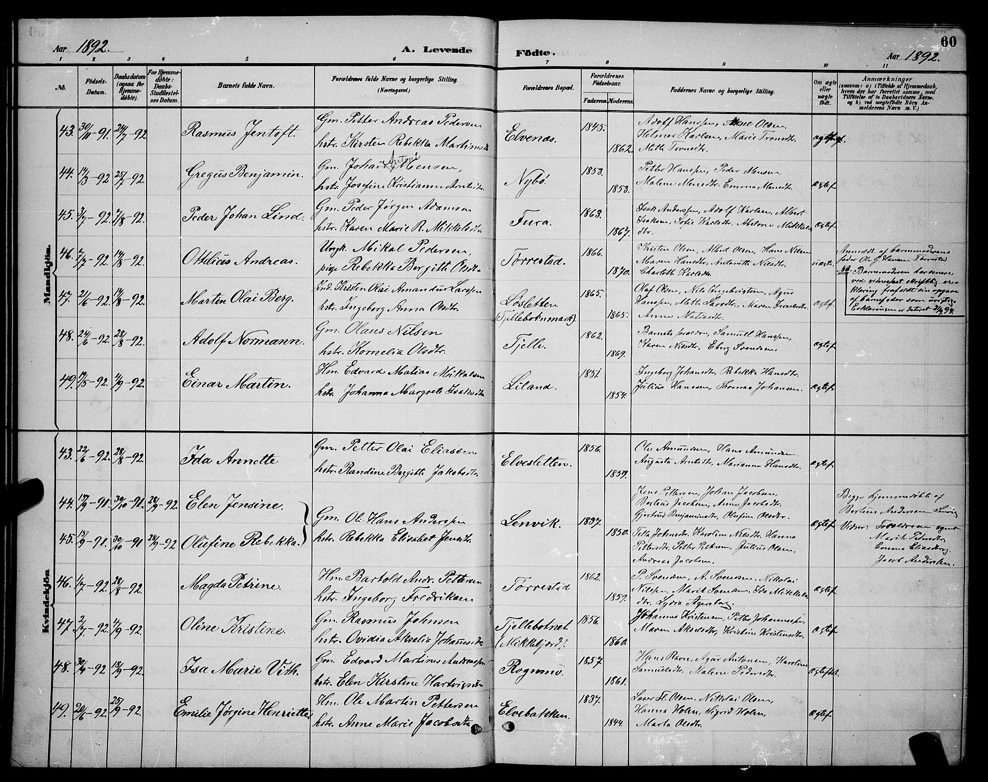 Ministerialprotokoller, klokkerbøker og fødselsregistre - Nordland, AV/SAT-A-1459/863/L0914: Klokkerbok nr. 863C04, 1886-1897, s. 60