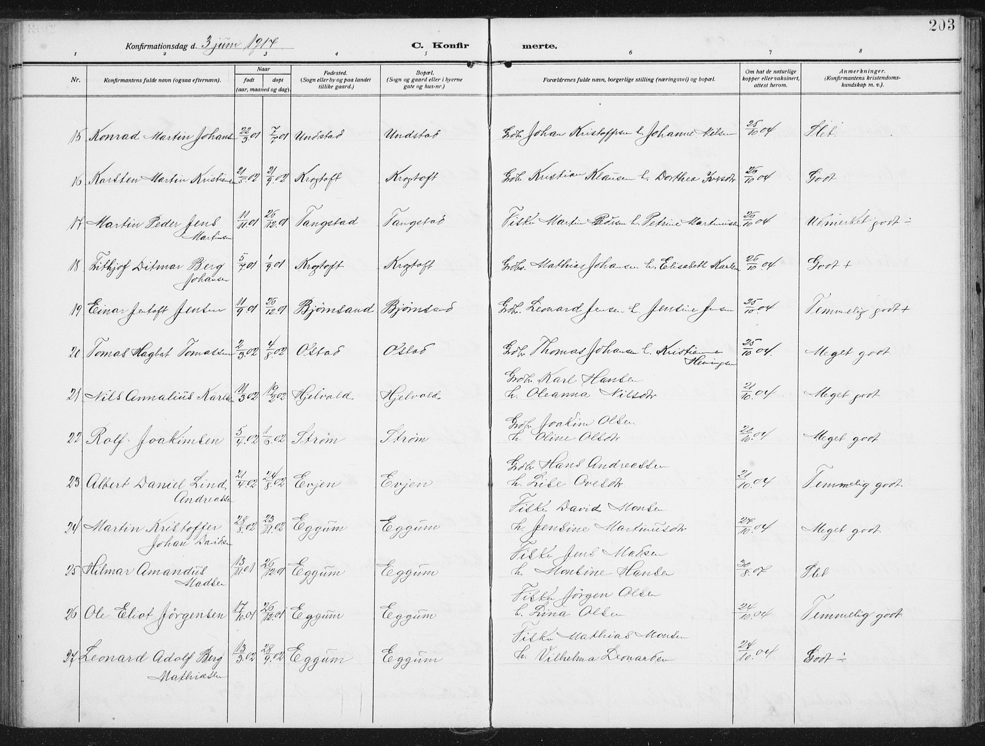 Ministerialprotokoller, klokkerbøker og fødselsregistre - Nordland, AV/SAT-A-1459/880/L1135: Ministerialbok nr. 880A09, 1908-1919, s. 203