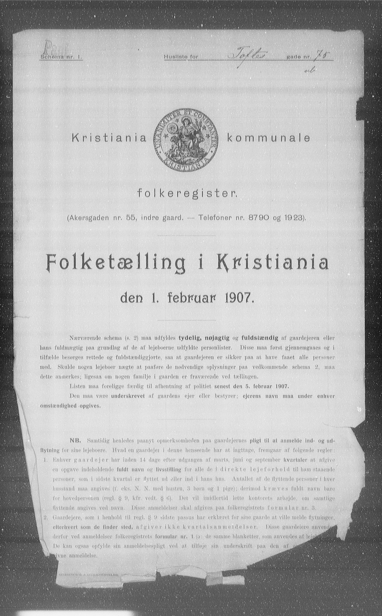 OBA, Kommunal folketelling 1.2.1907 for Kristiania kjøpstad, 1907, s. 57422