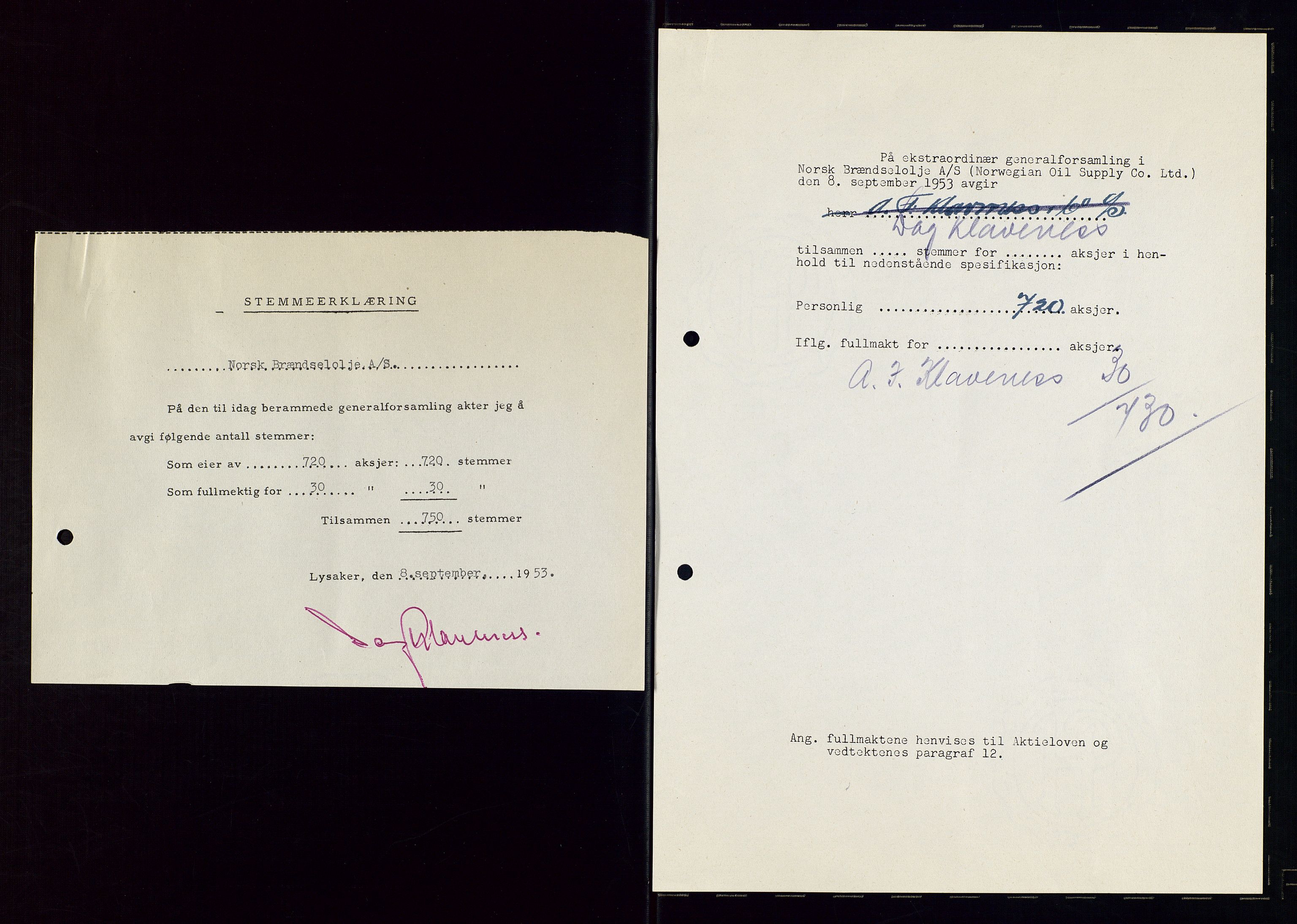 PA 1544 - Norsk Brændselolje A/S, AV/SAST-A-101965/1/A/Aa/L0007/0001: Generalforsamling / Ekstraordinær generalforsamling 1953, generalforsamling 1954, 1953-1954, s. 68