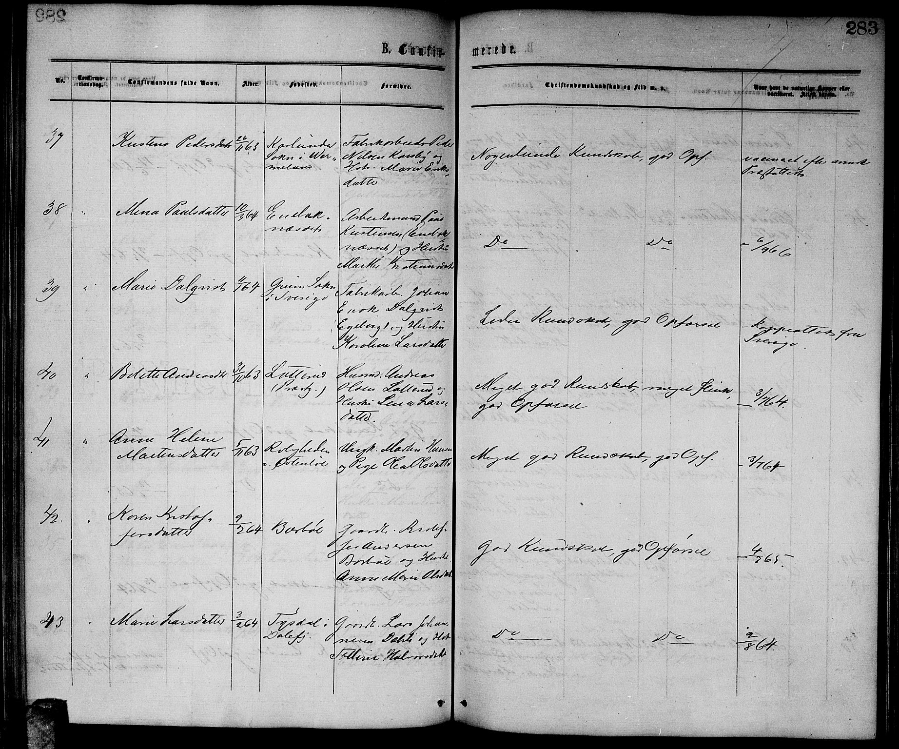 Enebakk prestekontor Kirkebøker, AV/SAO-A-10171c/G/Ga/L0005: Klokkerbok nr. I 5, 1867-1888, s. 283