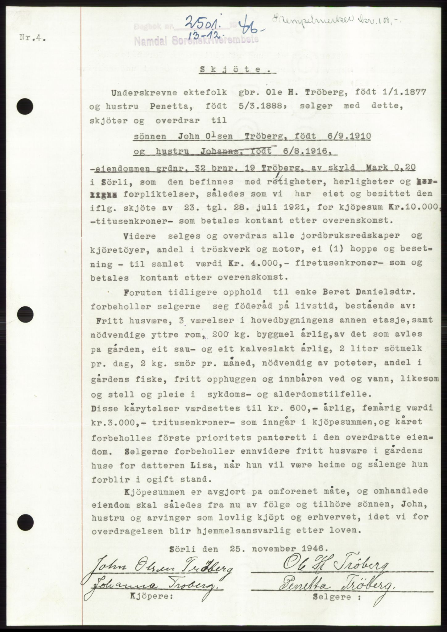 Namdal sorenskriveri, SAT/A-4133/1/2/2C: Pantebok nr. -, 1946-1947, Dagboknr: 2501/1946