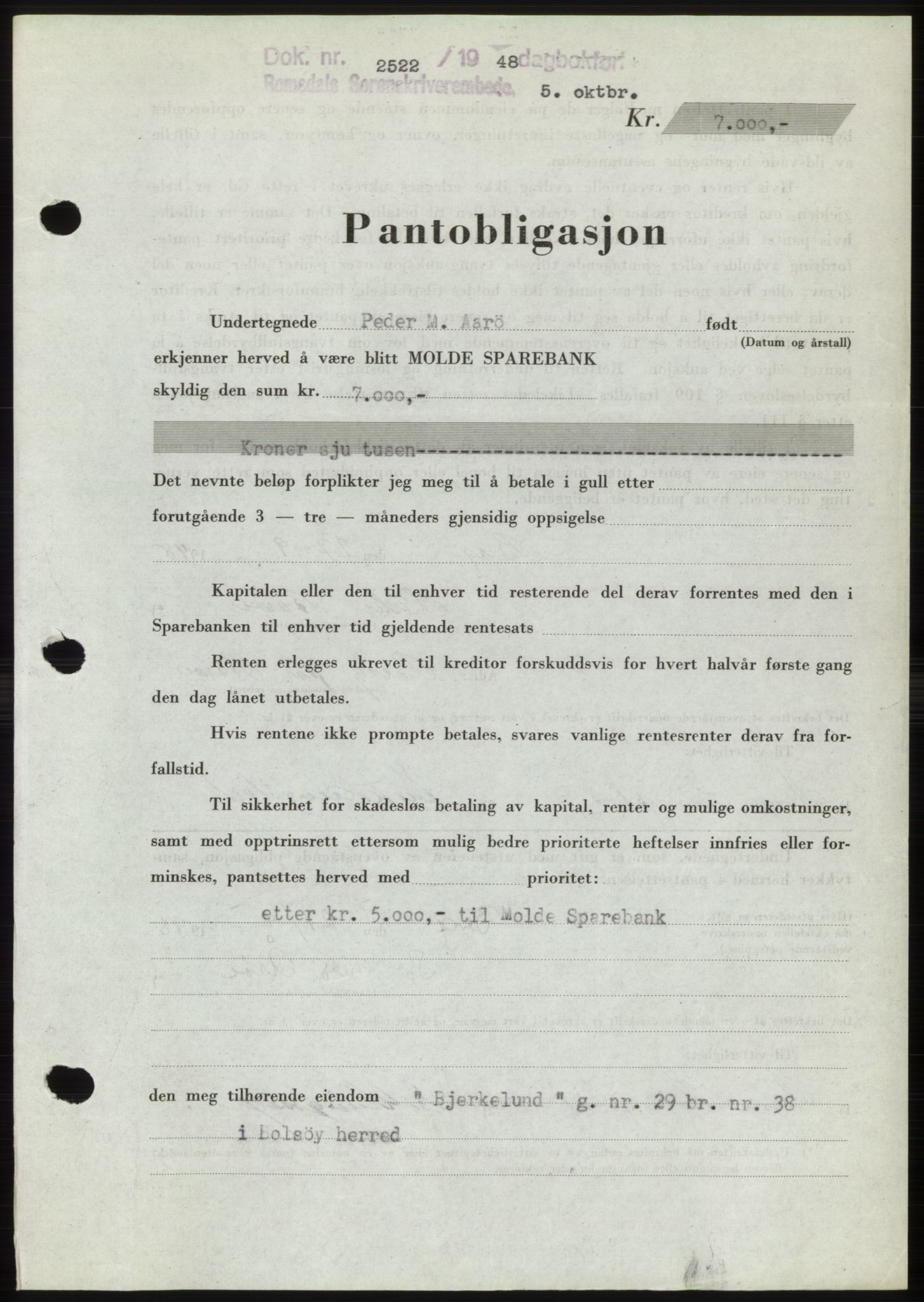 Romsdal sorenskriveri, SAT/A-4149/1/2/2C: Pantebok nr. B4, 1948-1949, Dagboknr: 2522/1948