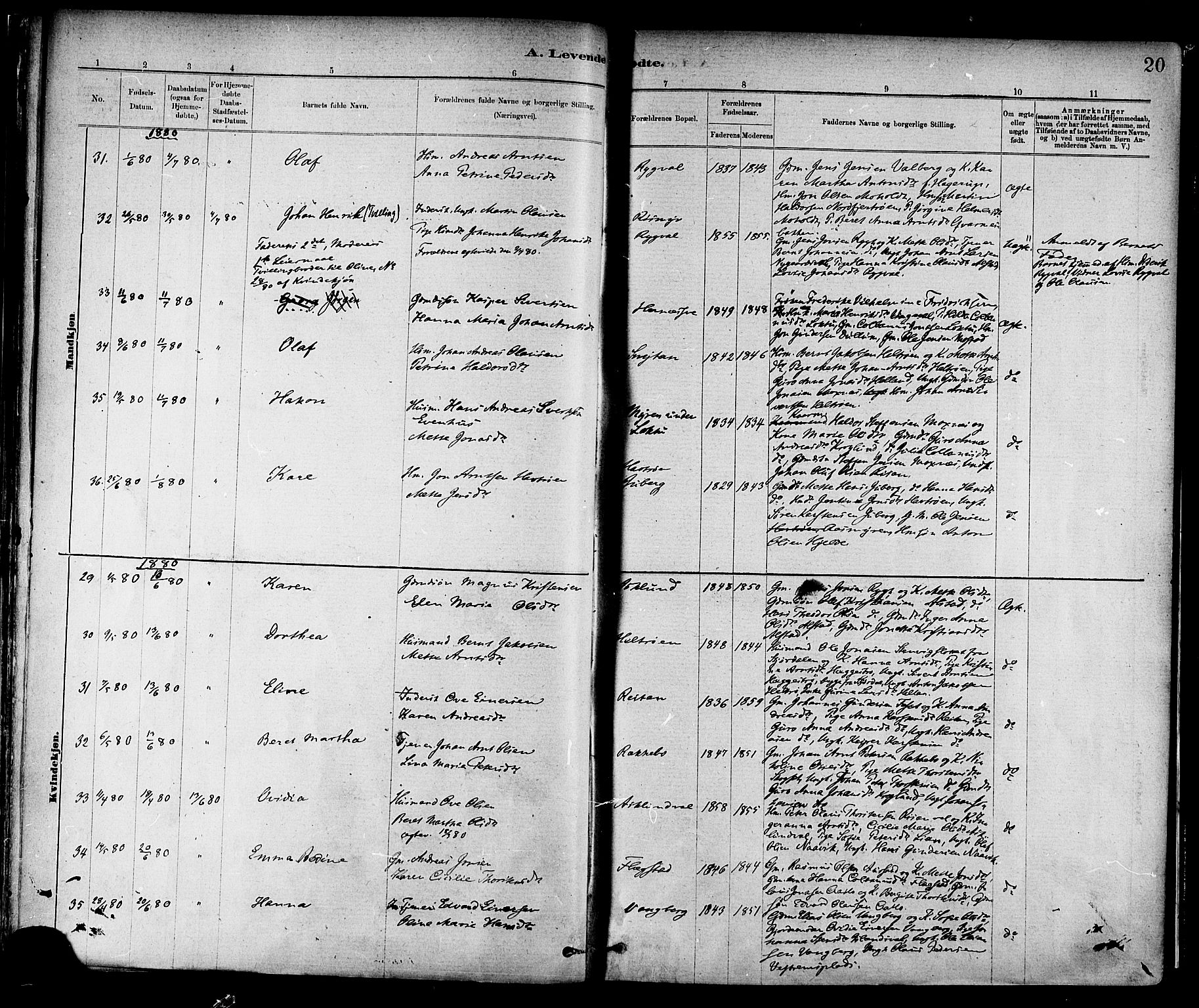 Ministerialprotokoller, klokkerbøker og fødselsregistre - Nord-Trøndelag, AV/SAT-A-1458/713/L0120: Ministerialbok nr. 713A09, 1878-1887, s. 20