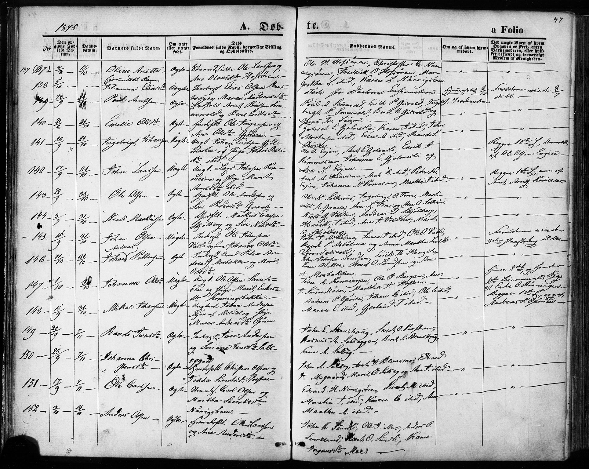 Ministerialprotokoller, klokkerbøker og fødselsregistre - Sør-Trøndelag, SAT/A-1456/668/L0807: Ministerialbok nr. 668A07, 1870-1880, s. 47