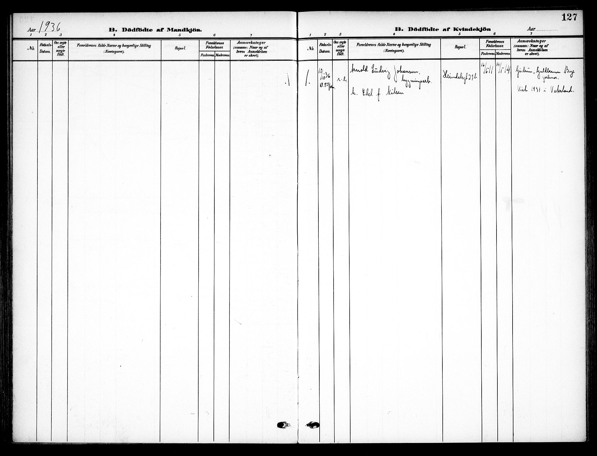 Vaterland prestekontor Kirkebøker, SAO/A-10880/F/Fa/L0001: Ministerialbok nr. 1, 1907-1930, s. 127