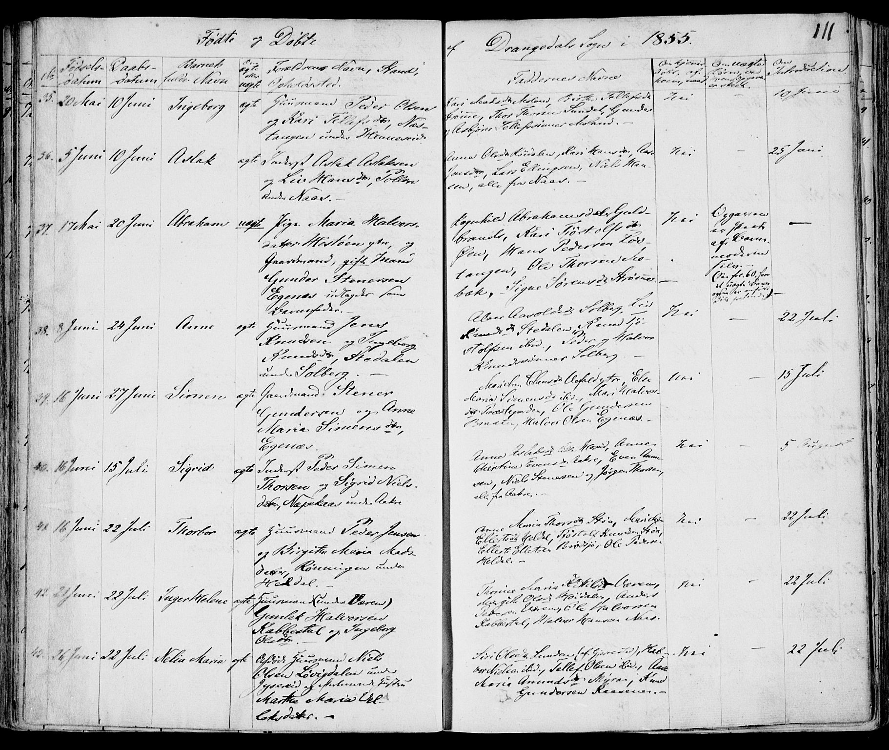 Drangedal kirkebøker, AV/SAKO-A-258/F/Fa/L0007a: Ministerialbok nr. 7a, 1837-1856, s. 111