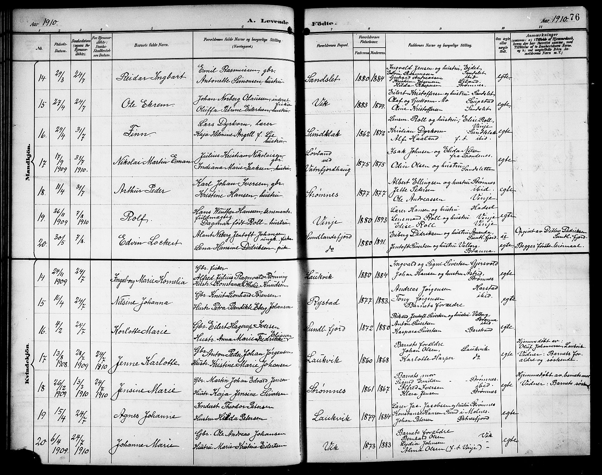 Ministerialprotokoller, klokkerbøker og fødselsregistre - Nordland, AV/SAT-A-1459/876/L1105: Klokkerbok nr. 876C04, 1896-1914, s. 76