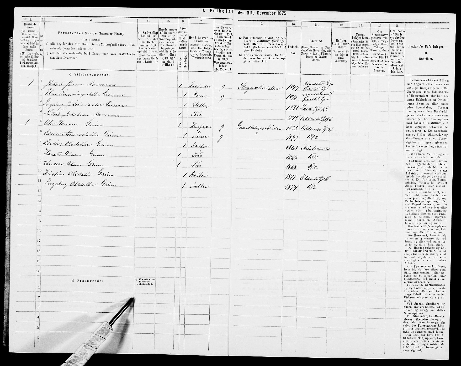 SAK, Folketelling 1875 for 1012P Oddernes prestegjeld, 1875, s. 436