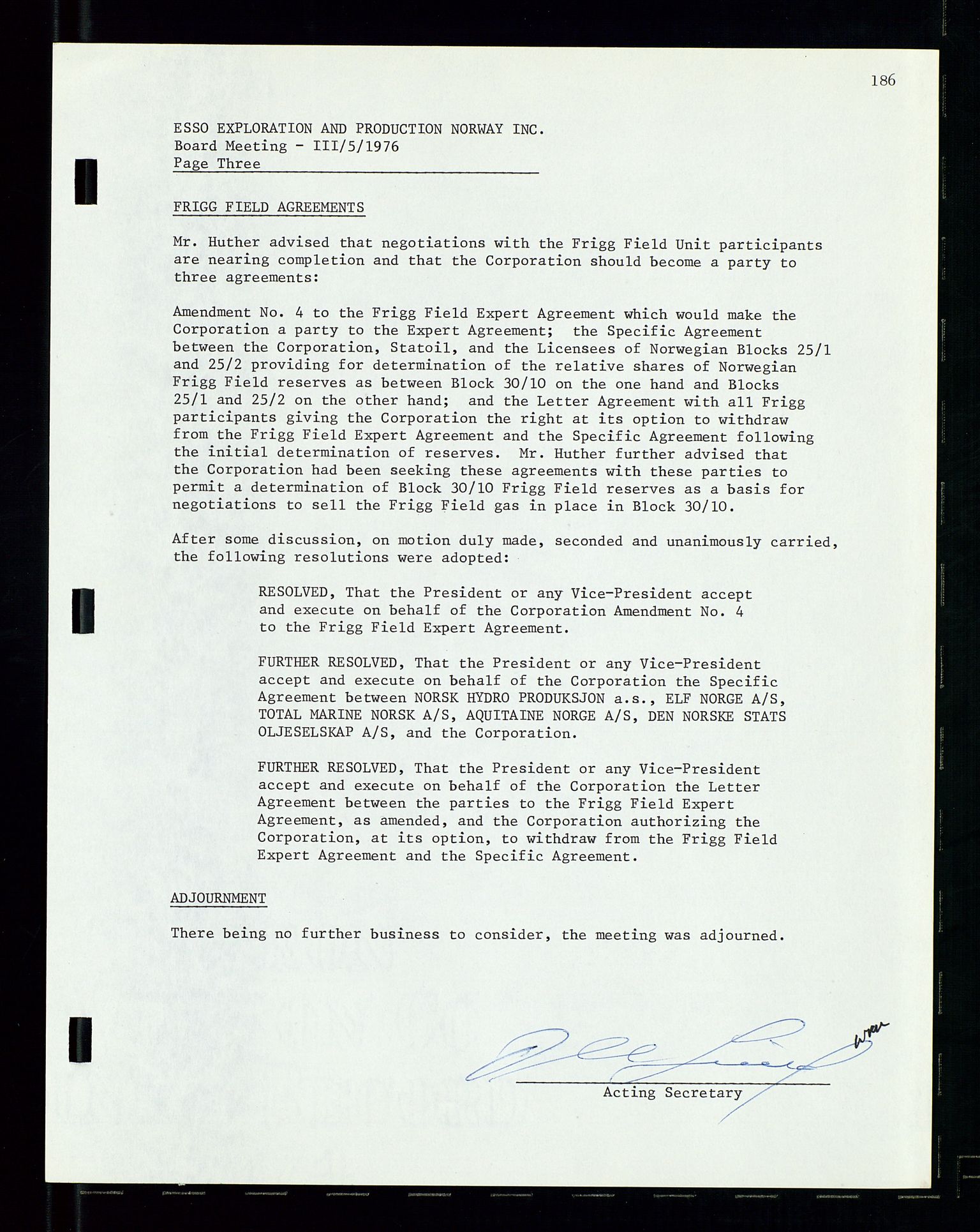 Pa 1512 - Esso Exploration and Production Norway Inc., SAST/A-101917/A/Aa/L0001/0002: Styredokumenter / Corporate records, Board meeting minutes, Agreements, Stocholder meetings, 1975-1979, s. 27