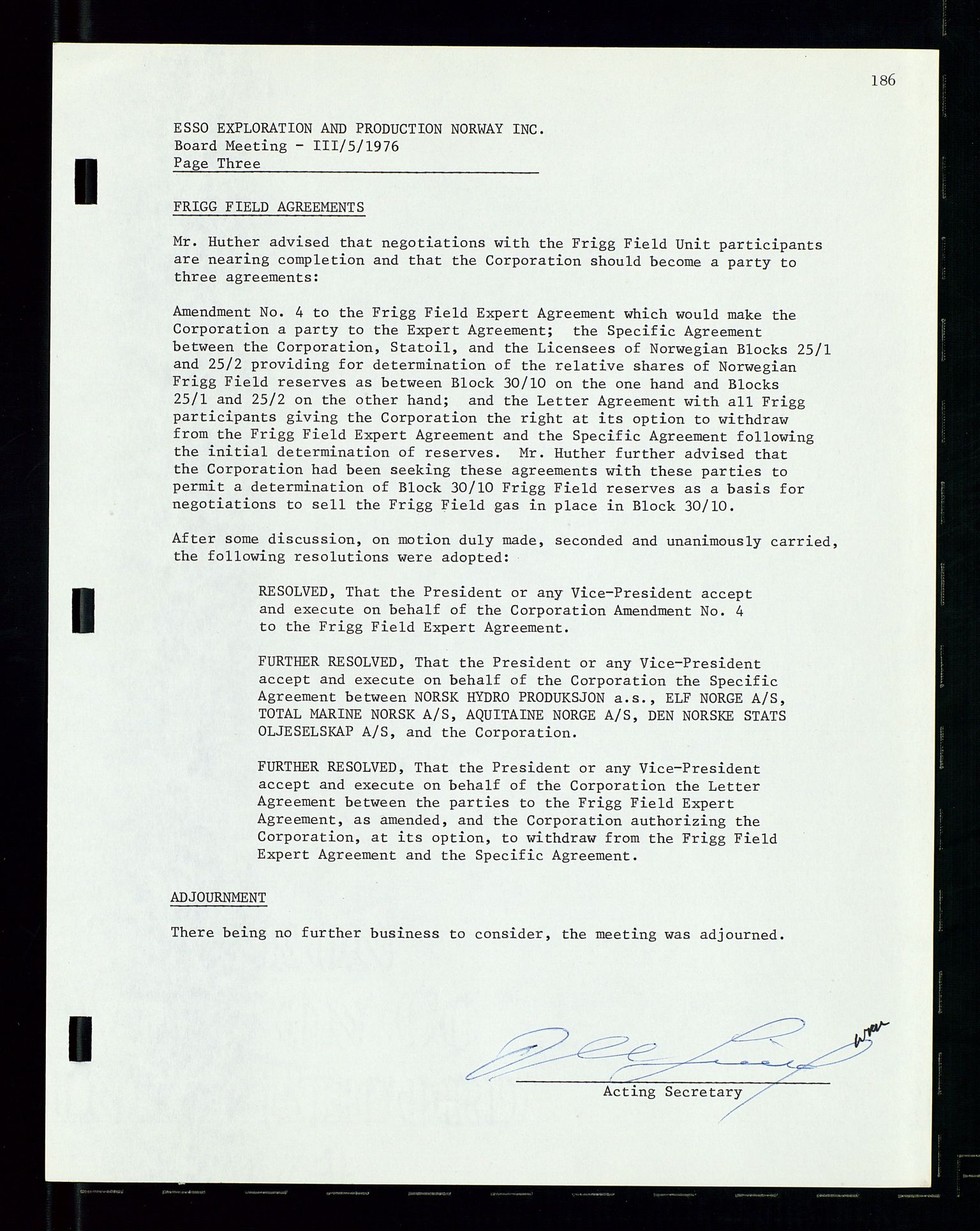 Pa 1512 - Esso Exploration and Production Norway Inc., AV/SAST-A-101917/A/Aa/L0001/0002: Styredokumenter / Corporate records, Board meeting minutes, Agreements, Stocholder meetings, 1975-1979, s. 27