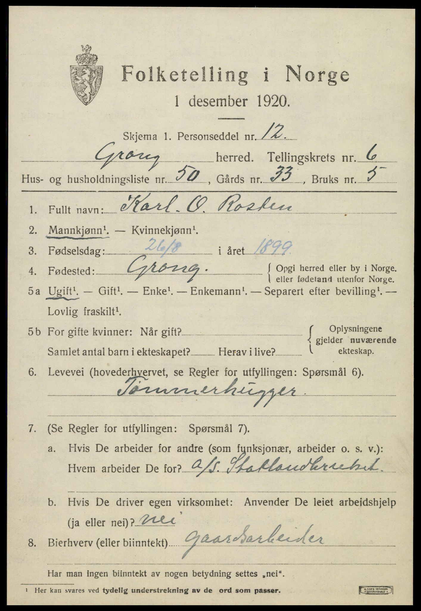 SAT, Folketelling 1920 for 1742 Grong herred, 1920, s. 4085