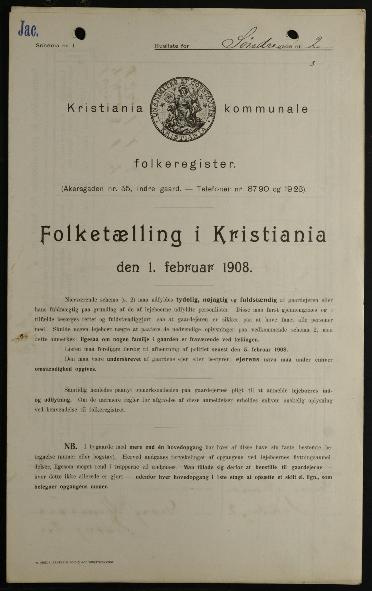 OBA, Kommunal folketelling 1.2.1908 for Kristiania kjøpstad, 1908, s. 95545