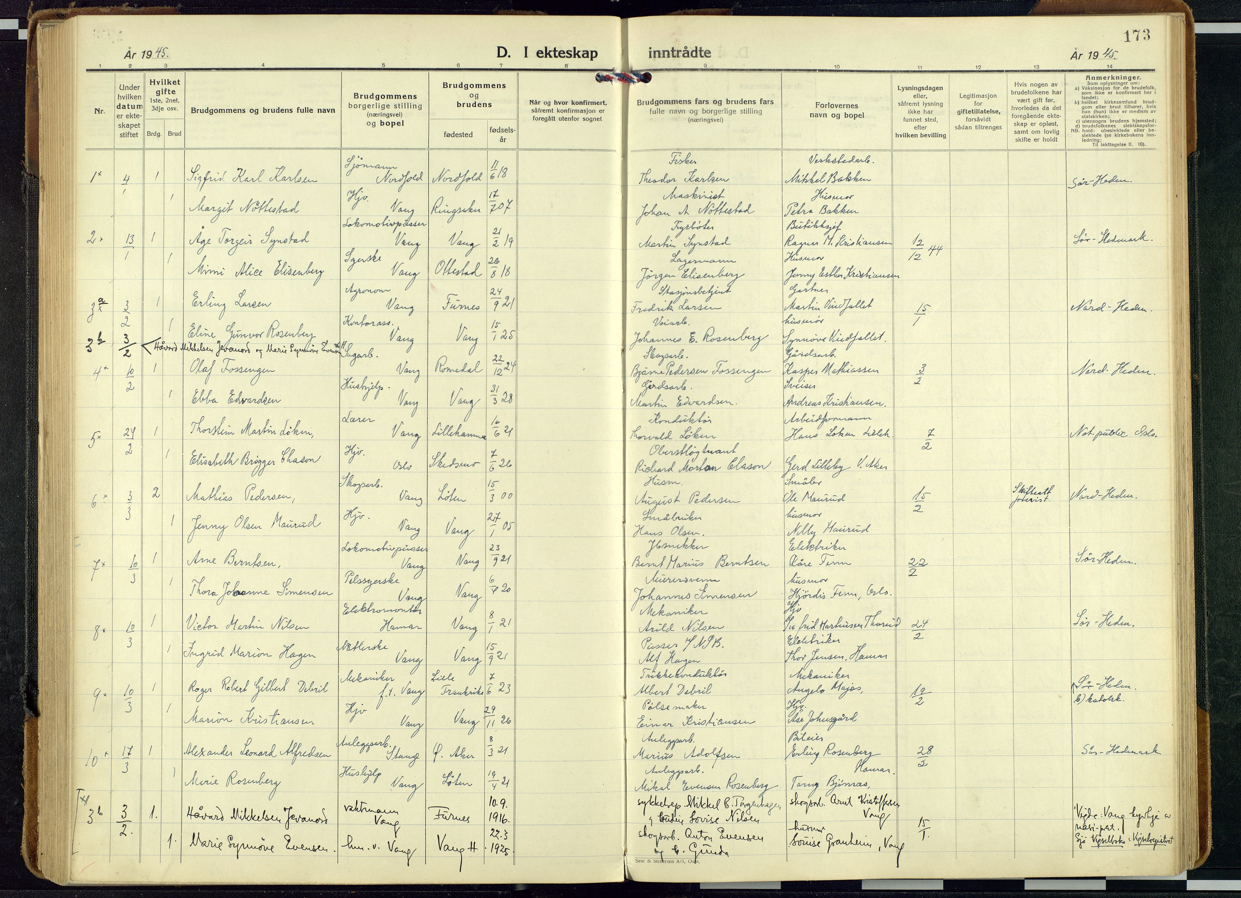 Vang prestekontor, Hedmark, AV/SAH-PREST-008/H/Ha/Haa/L0024: Ministerialbok nr. 24, 1941-1967, s. 173