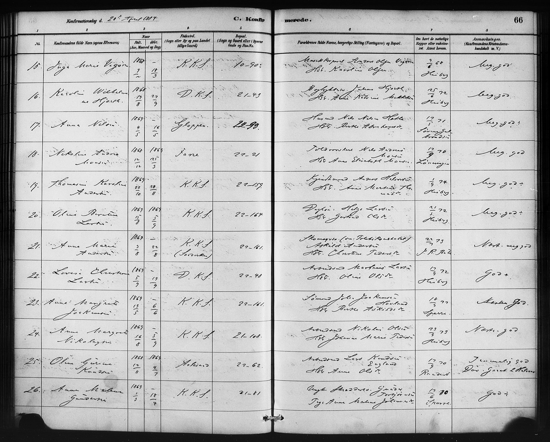 Korskirken sokneprestembete, AV/SAB-A-76101/H/Haa/L0029: Ministerialbok nr. C 5, 1880-1892, s. 66
