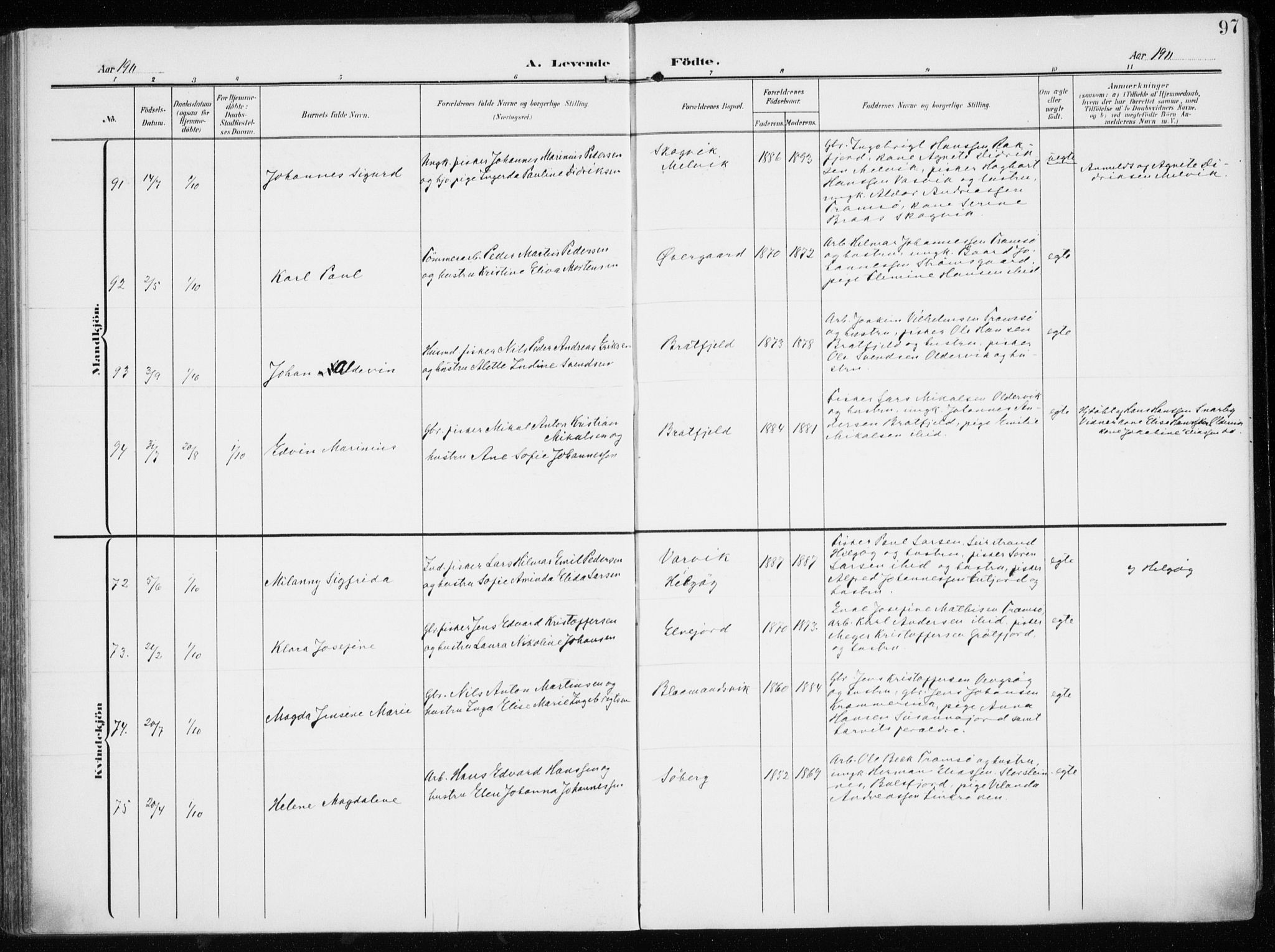 Tromsøysund sokneprestkontor, SATØ/S-1304/G/Ga/L0007kirke: Ministerialbok nr. 7, 1907-1914, s. 97