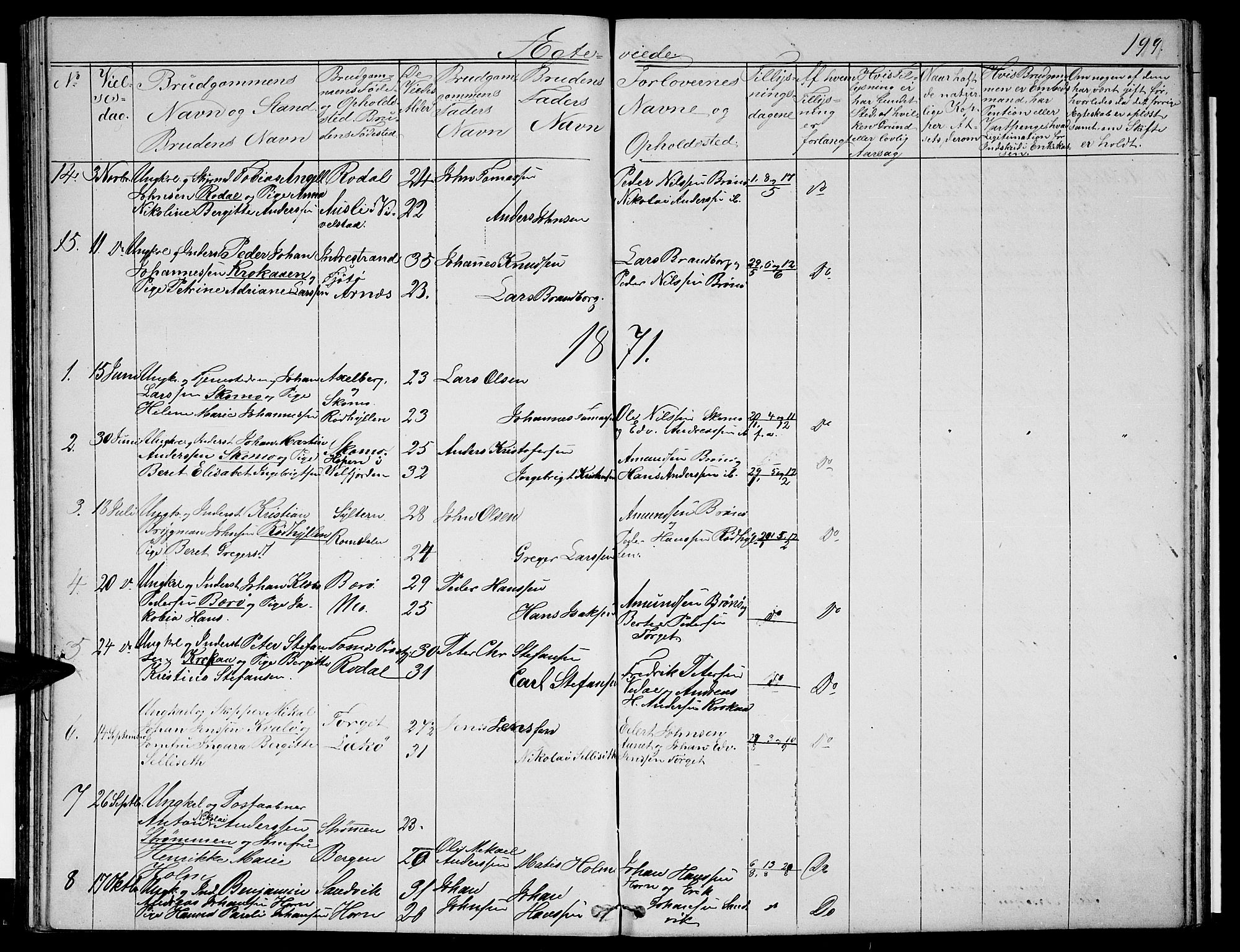 Ministerialprotokoller, klokkerbøker og fødselsregistre - Nordland, AV/SAT-A-1459/813/L0212: Klokkerbok nr. 813C04, 1864-1886, s. 199