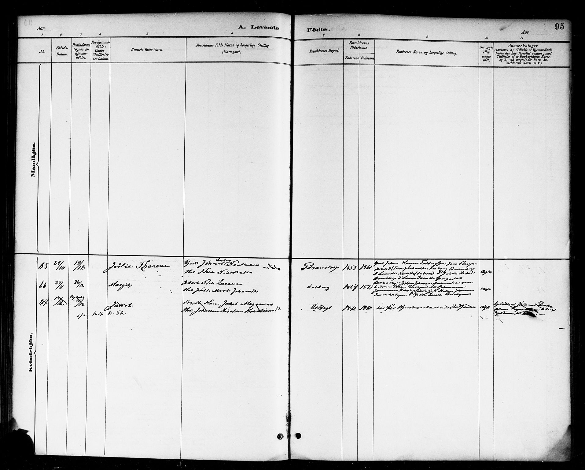 Skjeberg prestekontor Kirkebøker, AV/SAO-A-10923/F/Fa/L0009: Ministerialbok nr. I 9, 1886-1897, s. 95