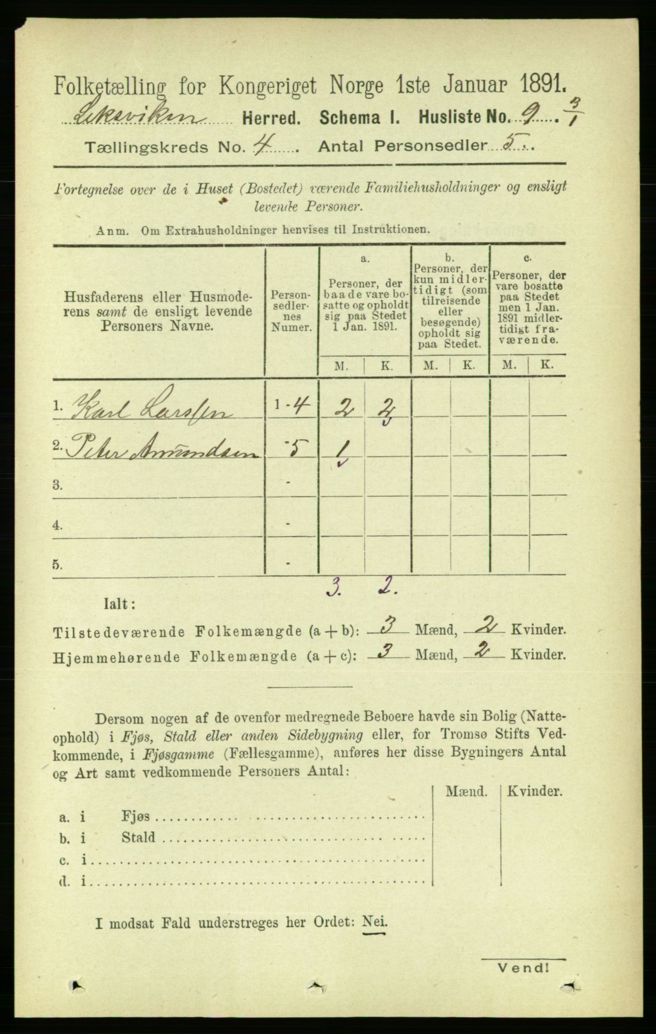 RA, Folketelling 1891 for 1718 Leksvik herred, 1891, s. 1835