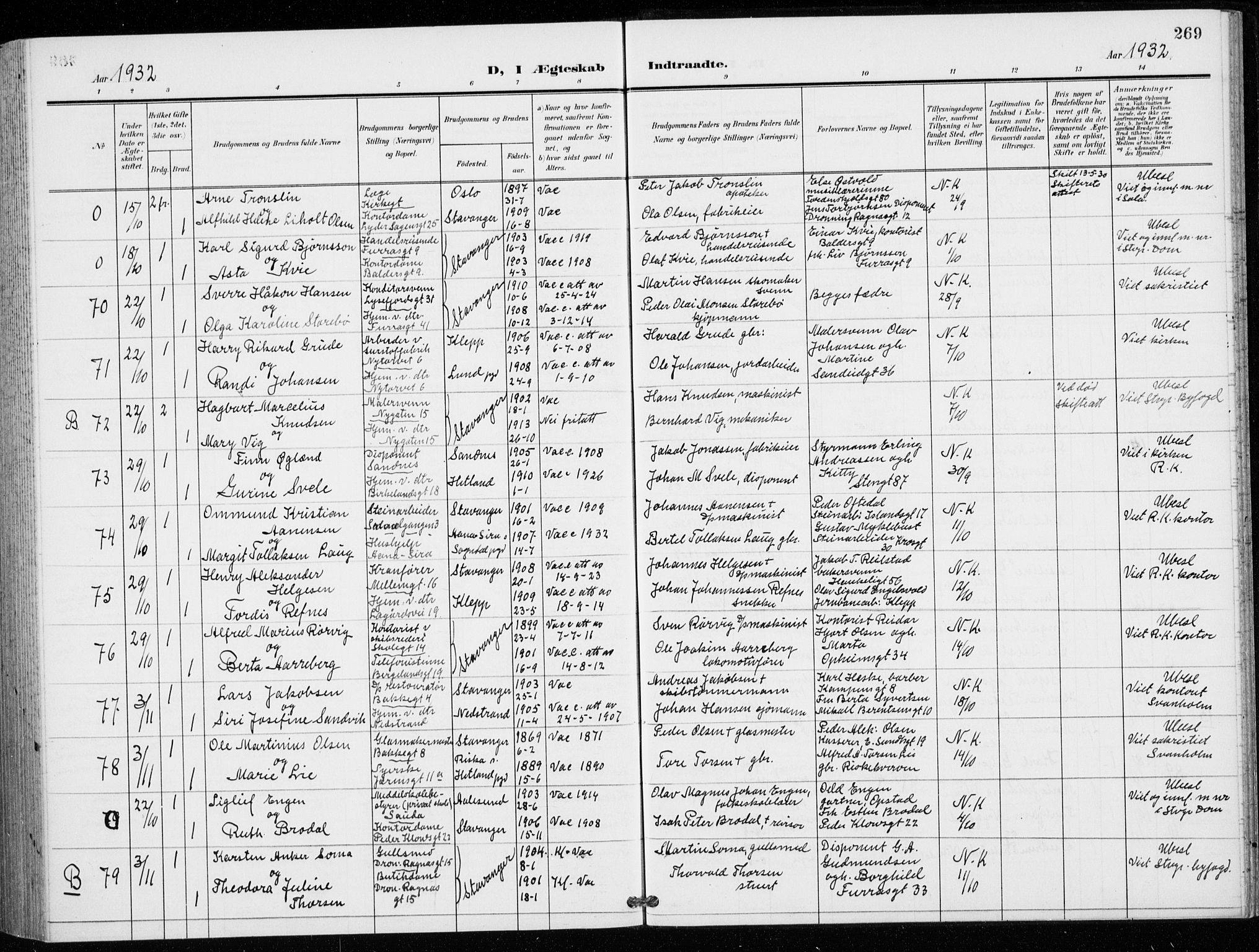 St. Petri sokneprestkontor, SAST/A-101813/001/30/30BB/L0009: Klokkerbok nr. B 9, 1902-1935, s. 269