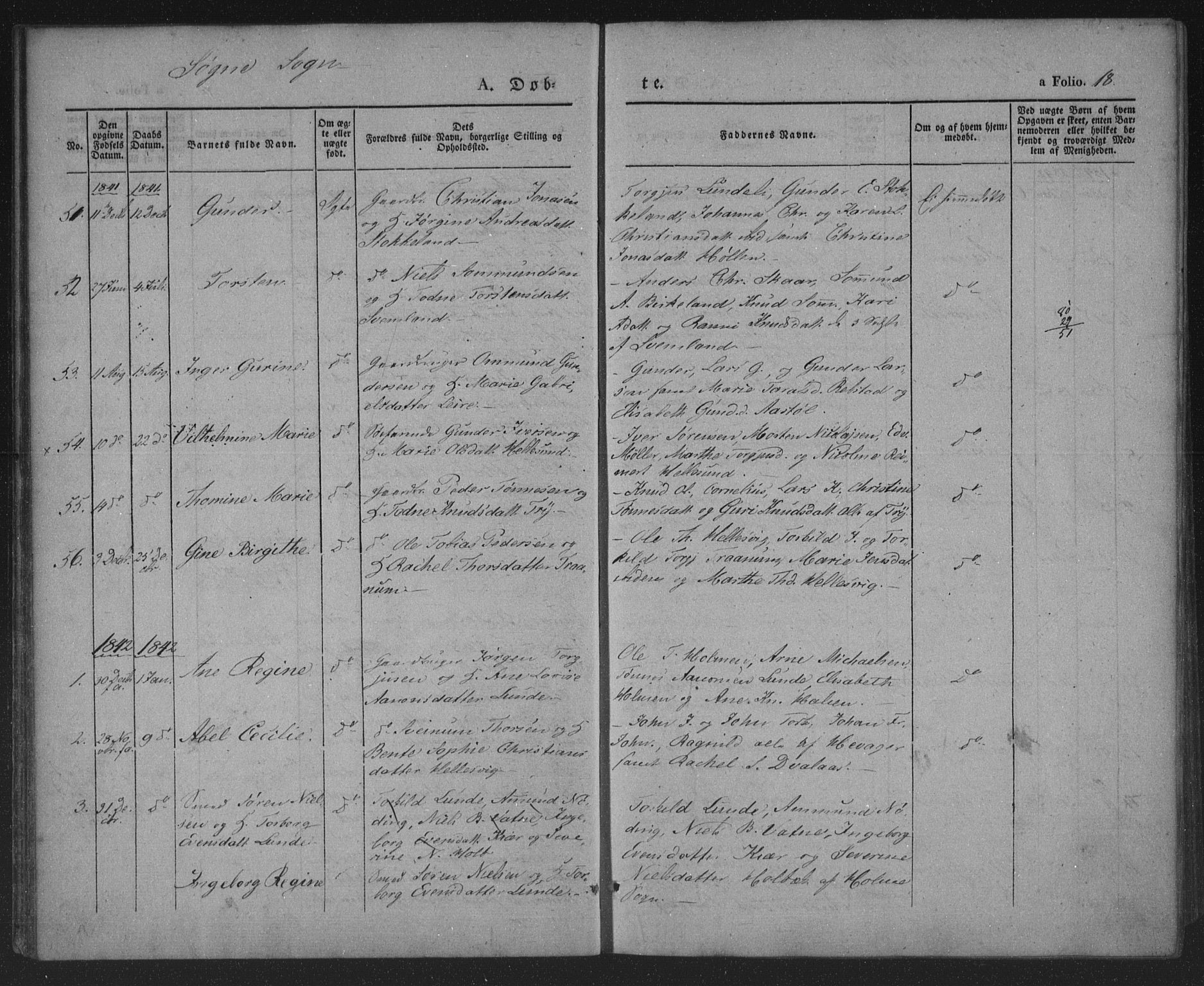 Søgne sokneprestkontor, SAK/1111-0037/F/Fa/Fab/L0009: Ministerialbok nr. A 9, 1838-1853, s. 18