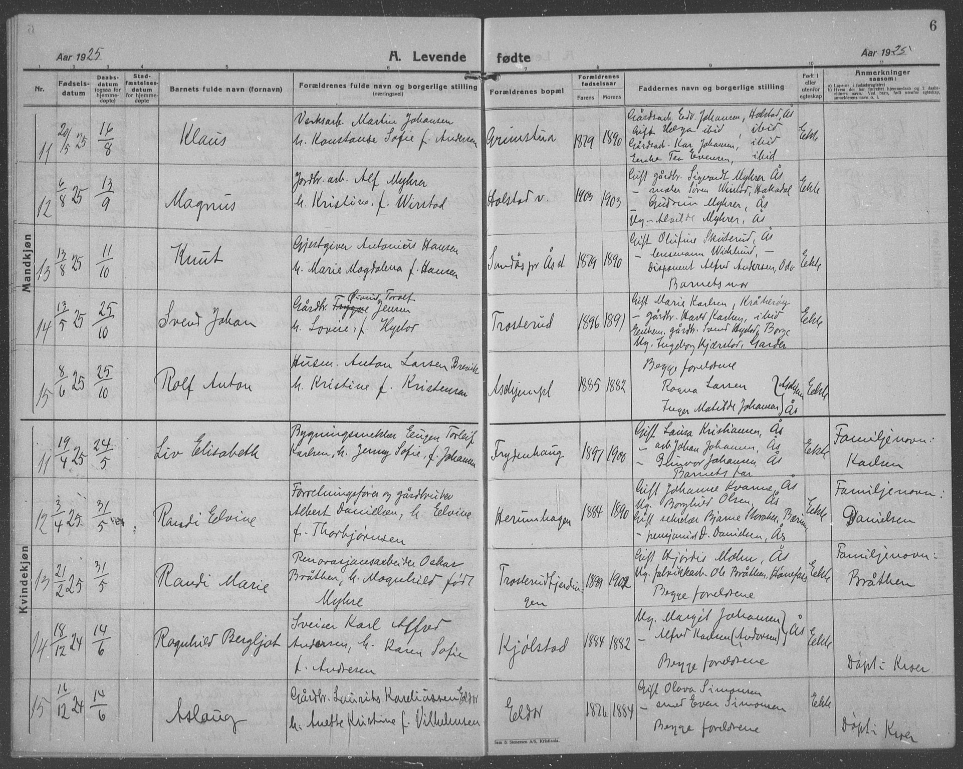 Ås prestekontor Kirkebøker, AV/SAO-A-10894/G/Ga/L0006: Klokkerbok nr. I 6, 1925-1940, s. 6