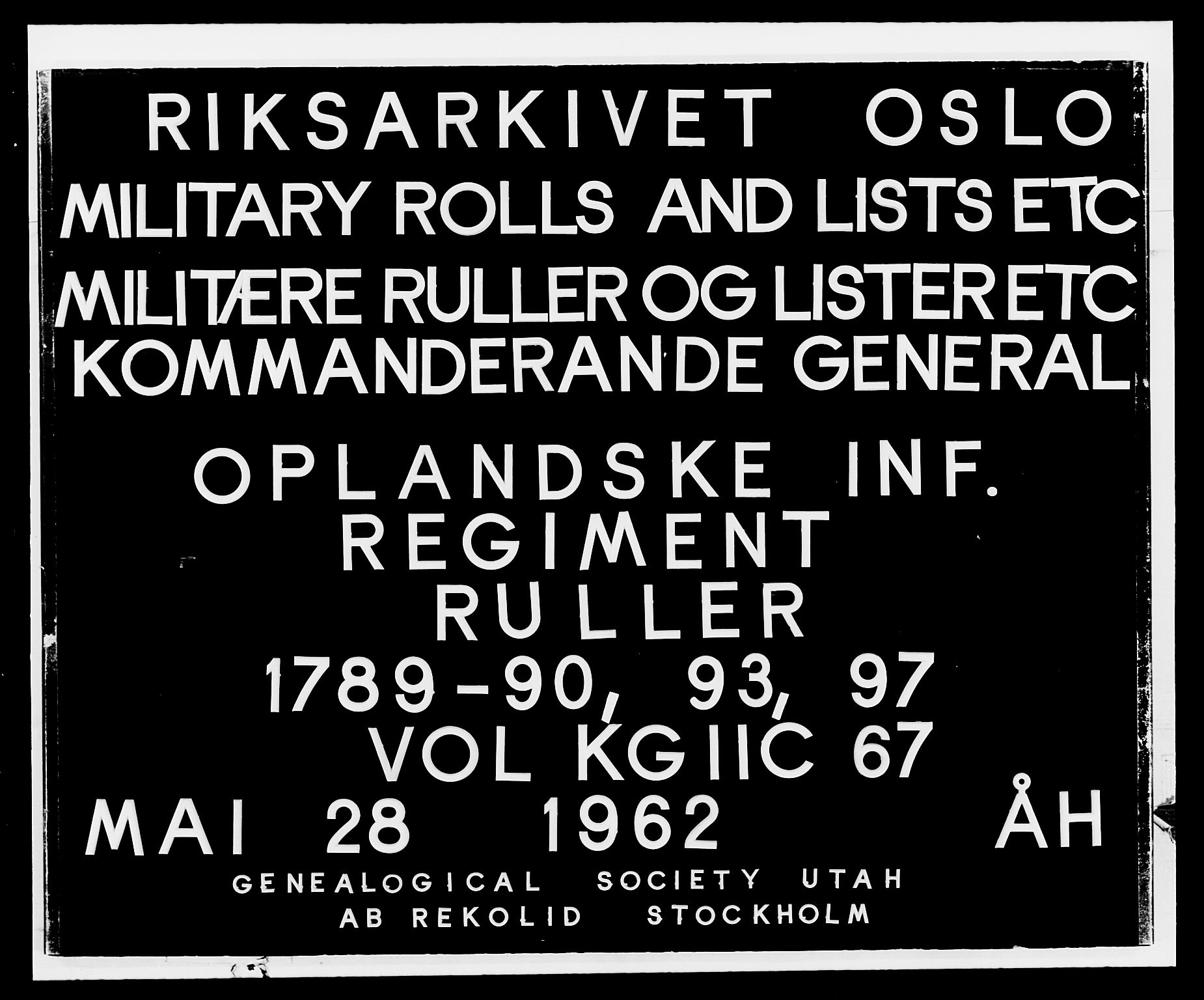 Generalitets- og kommissariatskollegiet, Det kongelige norske kommissariatskollegium, RA/EA-5420/E/Eh/L0067: Opplandske nasjonale infanteriregiment, 1789-1797, s. 1