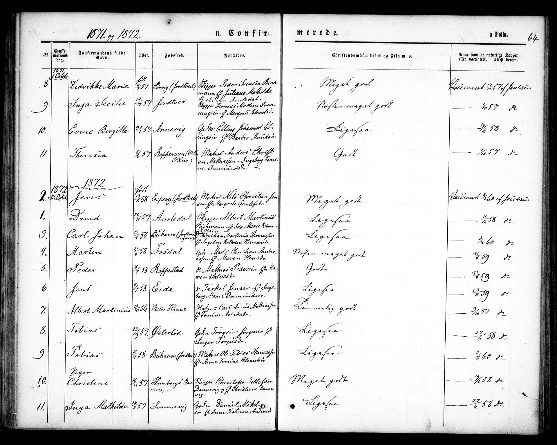 Hommedal sokneprestkontor, SAK/1111-0023/F/Fa/Faa/L0002: Ministerialbok nr. A 2, 1861-1884, s. 64