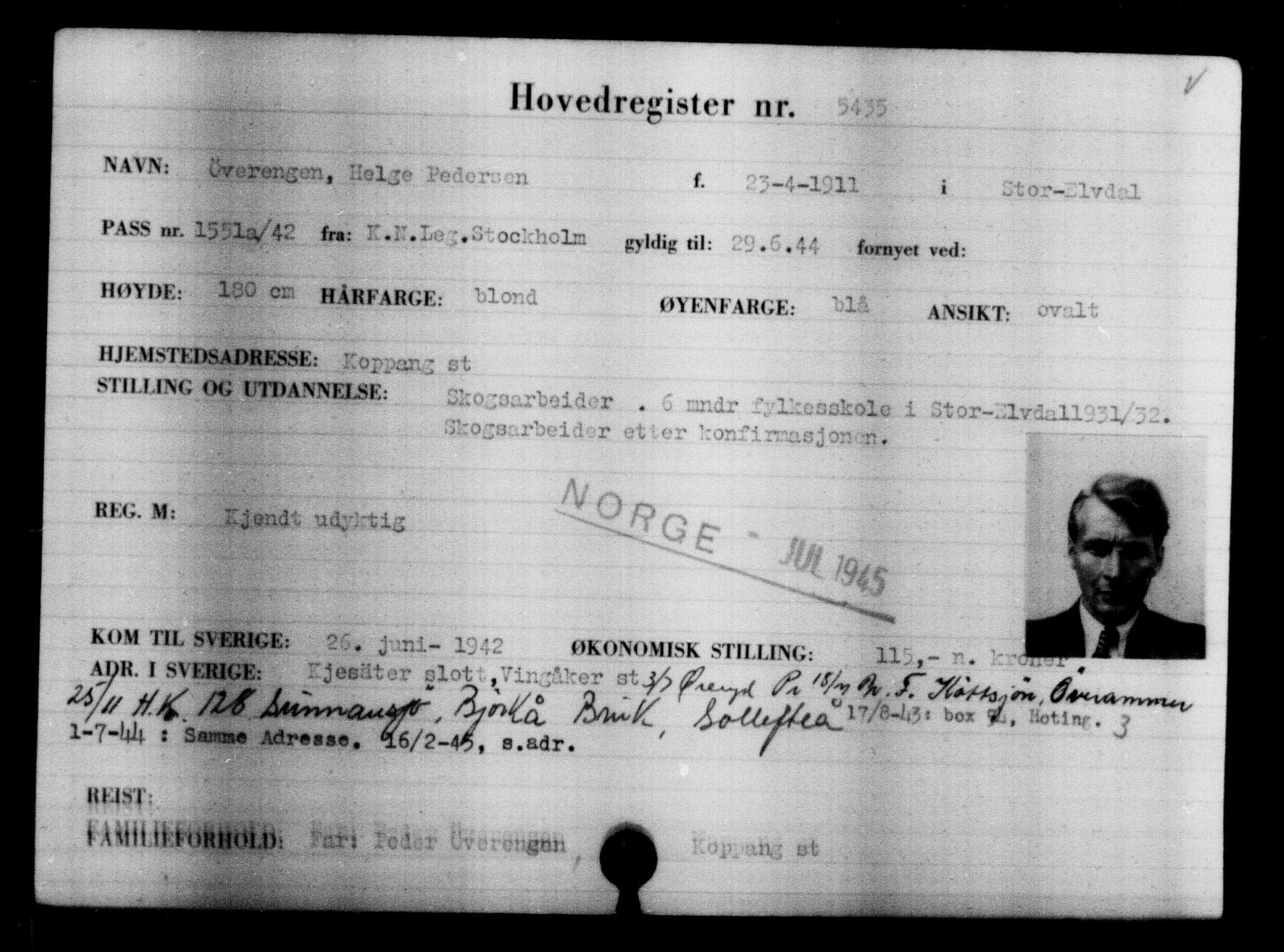 Utenriksstasjonene, Legasjonen i Stockholm, Flyktningkontoret, AV/RA-S-6753/V/Va/L0004: Kjesäterkartoteket, flyktninger med registreringsnr. 3496-6610, 1940-1945, s. 2237