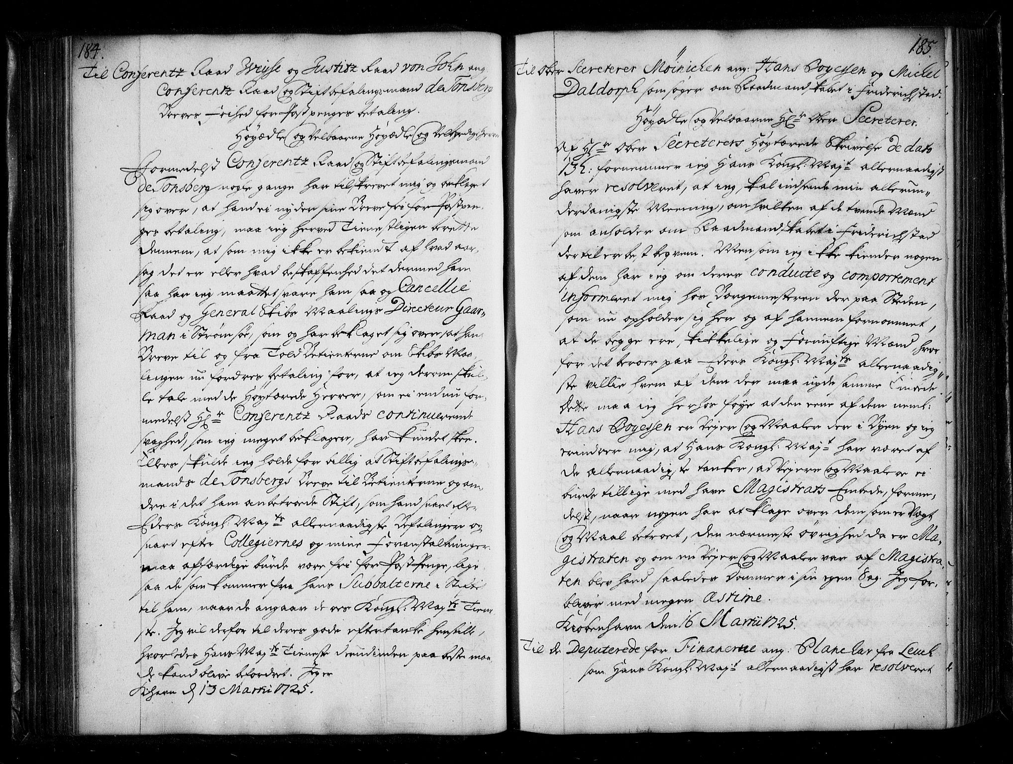 Stattholderembetet 1572-1771, AV/RA-EA-2870/Be/L0008: Allmenn kopibok, ikke autorisert, 1724-1727, s. 184-185